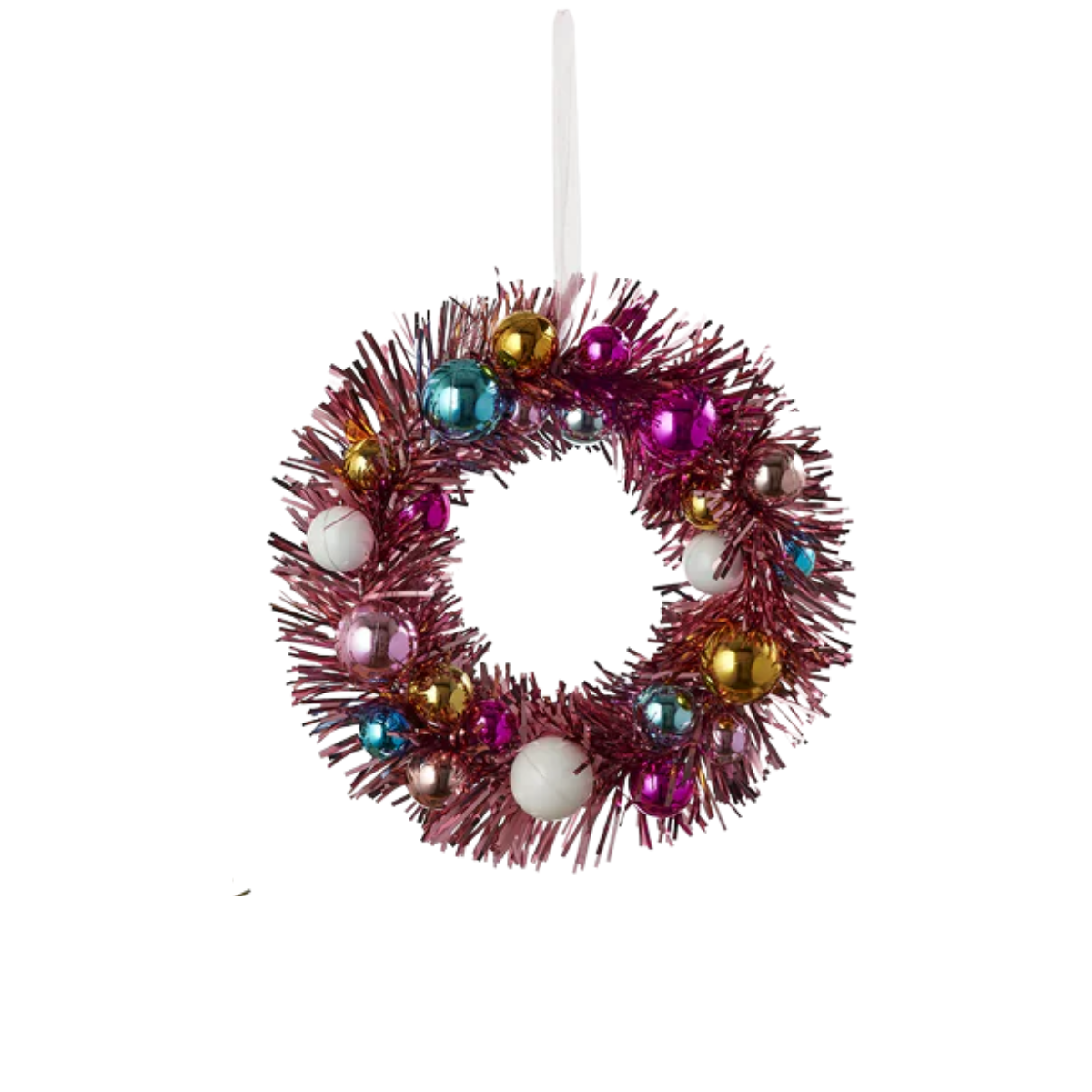 Retro Tinsel Wreath Ornament, Pink