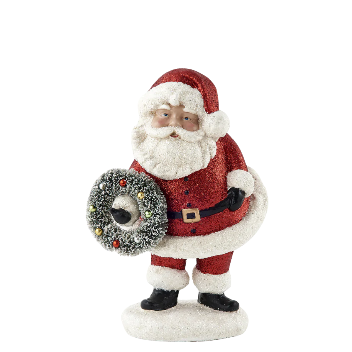 Jolly Glittered Santa with Wreath, Large