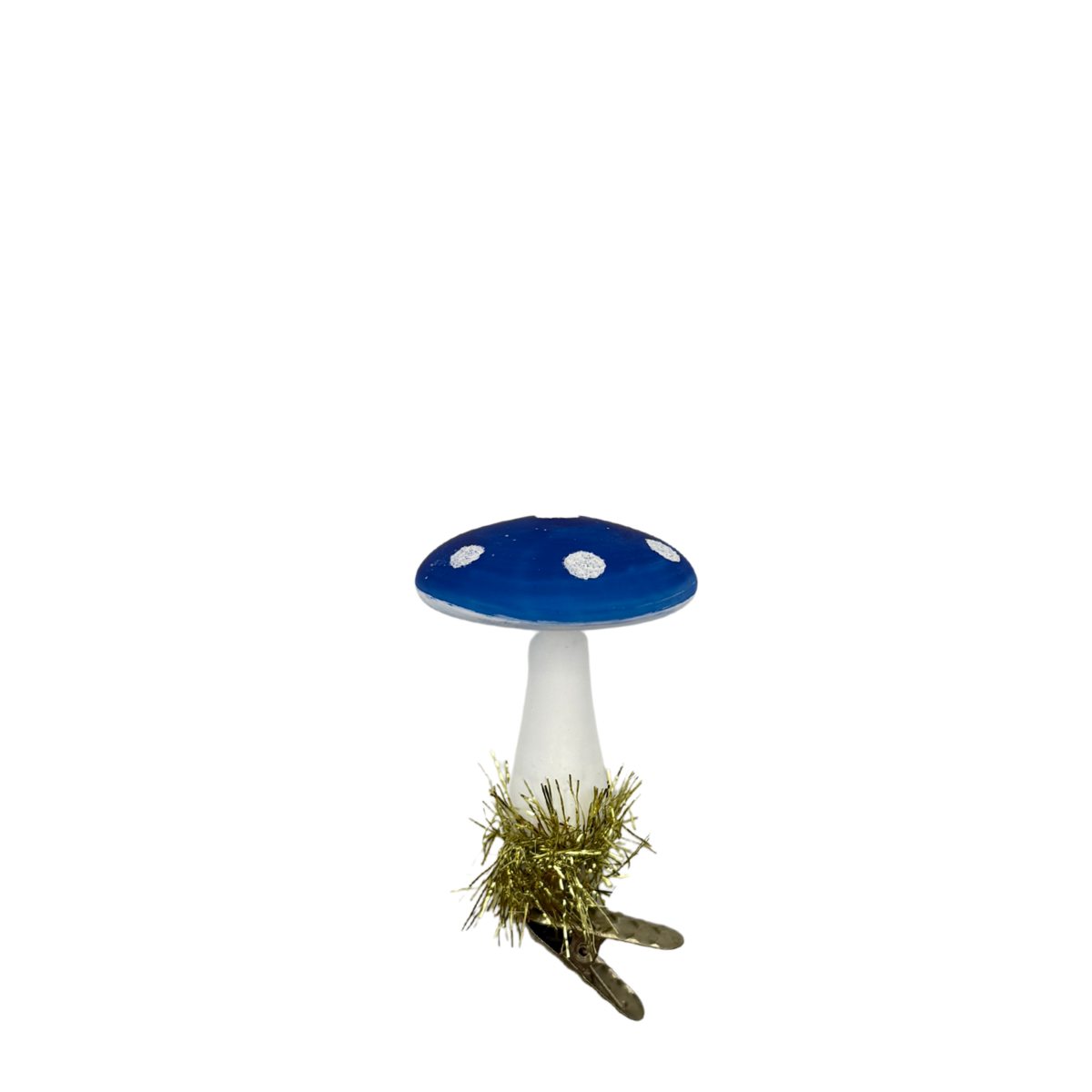 Clip on Glass Mushroom Ornament, Blue