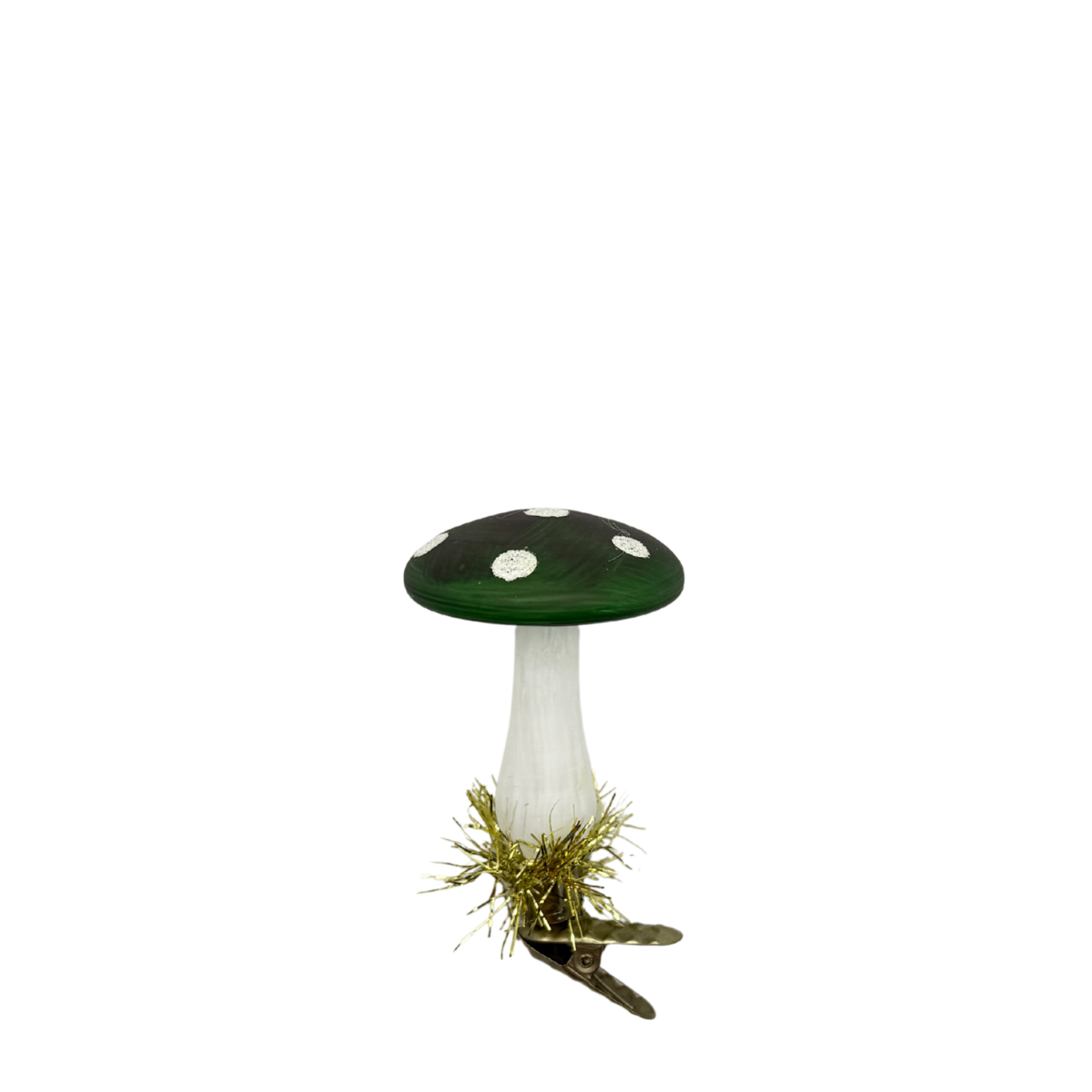 Clip on Glass Mushroom Ornament, Green
