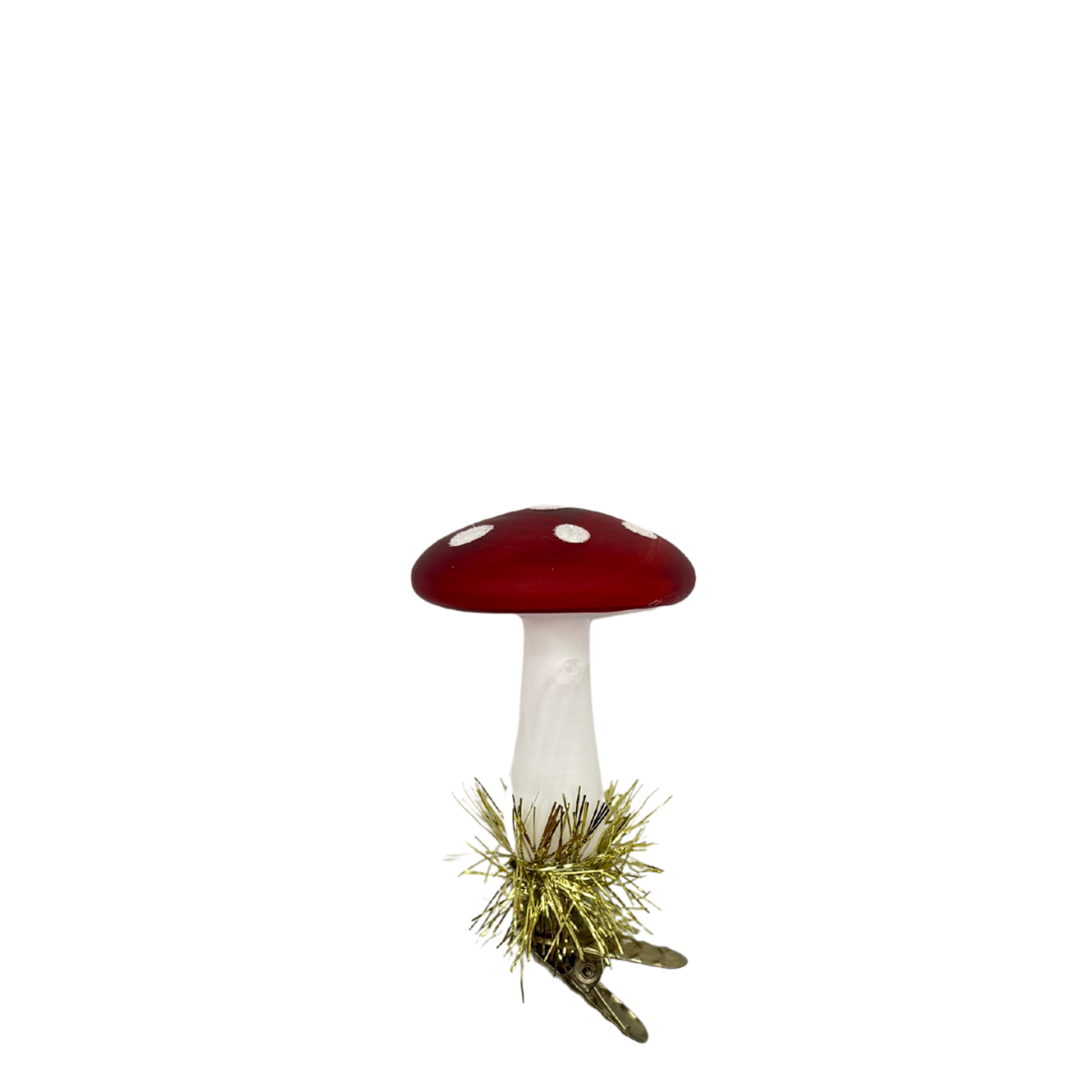 Clip on Glass Mushroom Ornament, Red