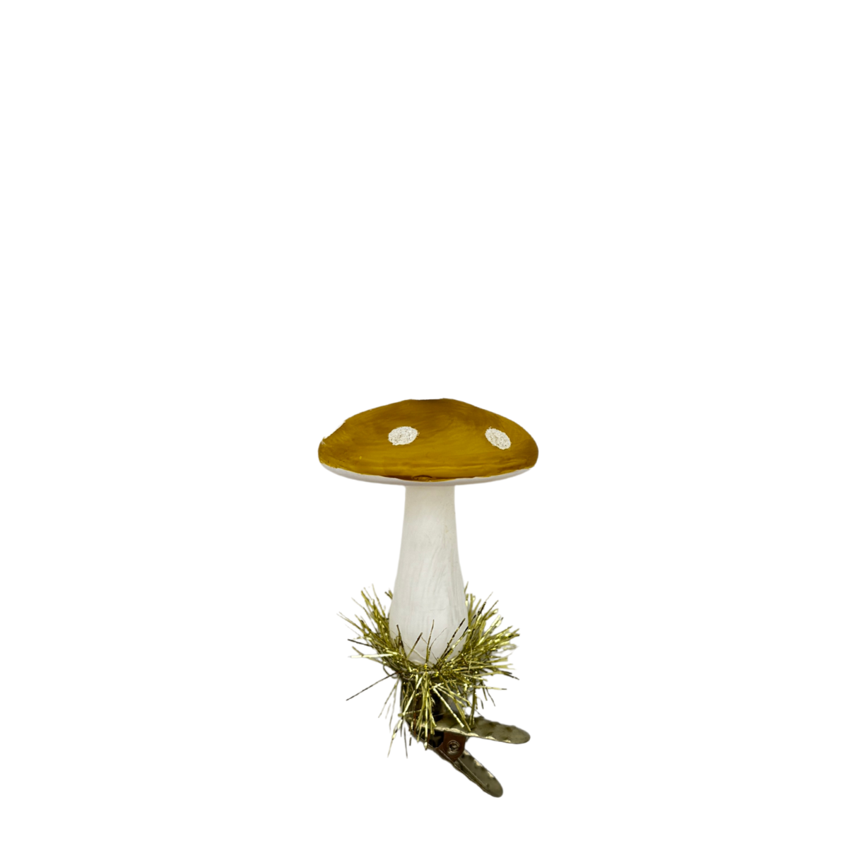 Clip on Glass Mushroom Ornament, Yellow Gold