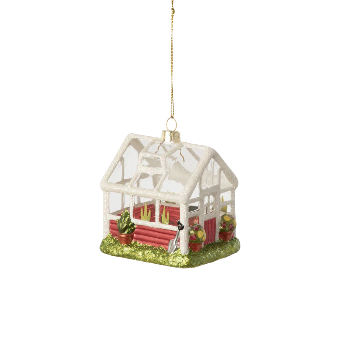 Glittered Greenhouse Ornament, White