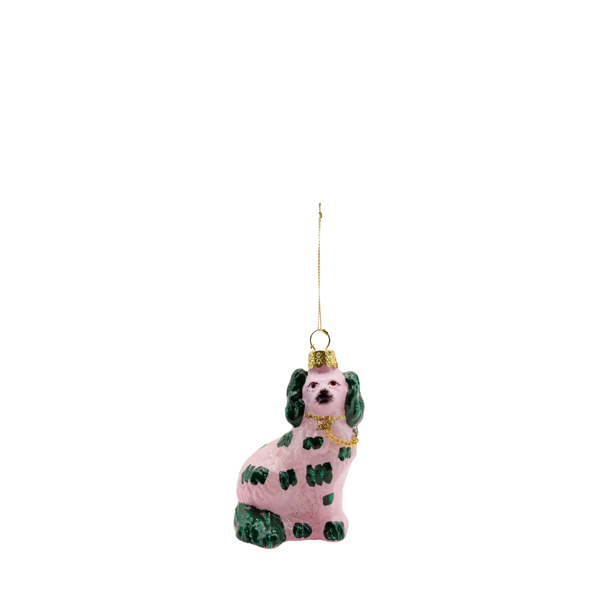 Staffy Pup Ornament, Green & Pink