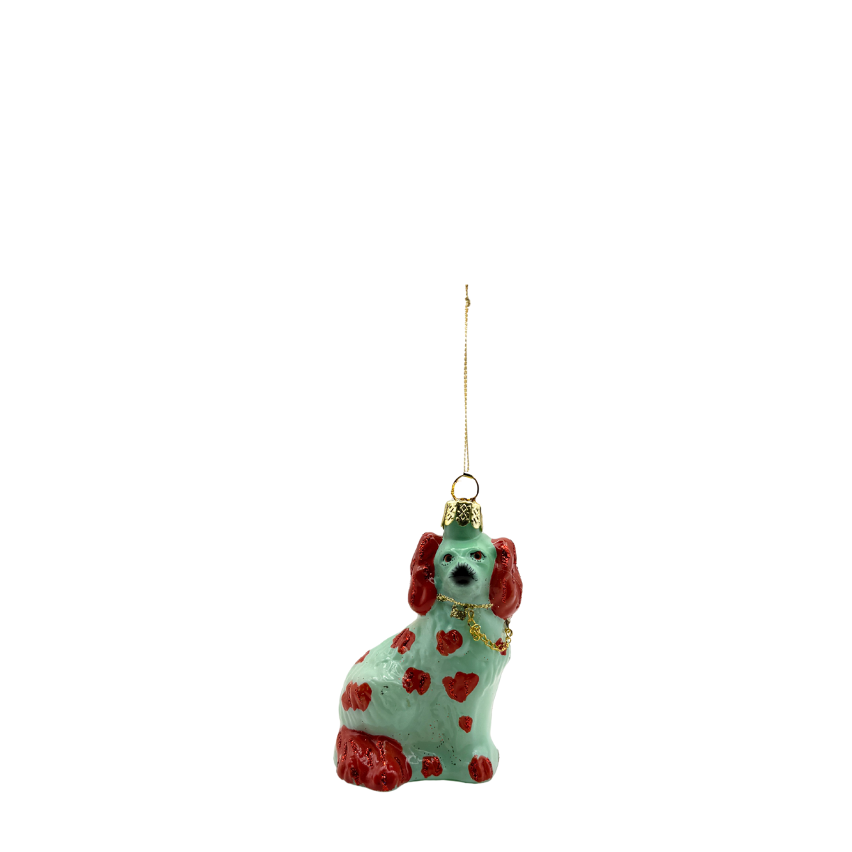 Staffy Pup Ornament, Seafoam & Red