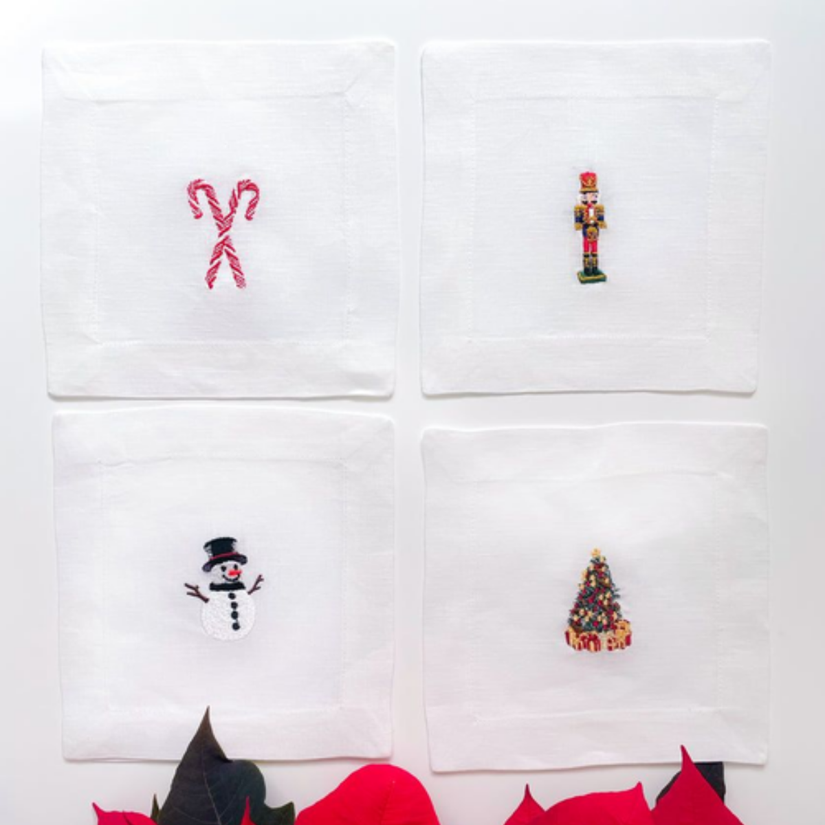 Christmas Embroidered Cocktail Napkins