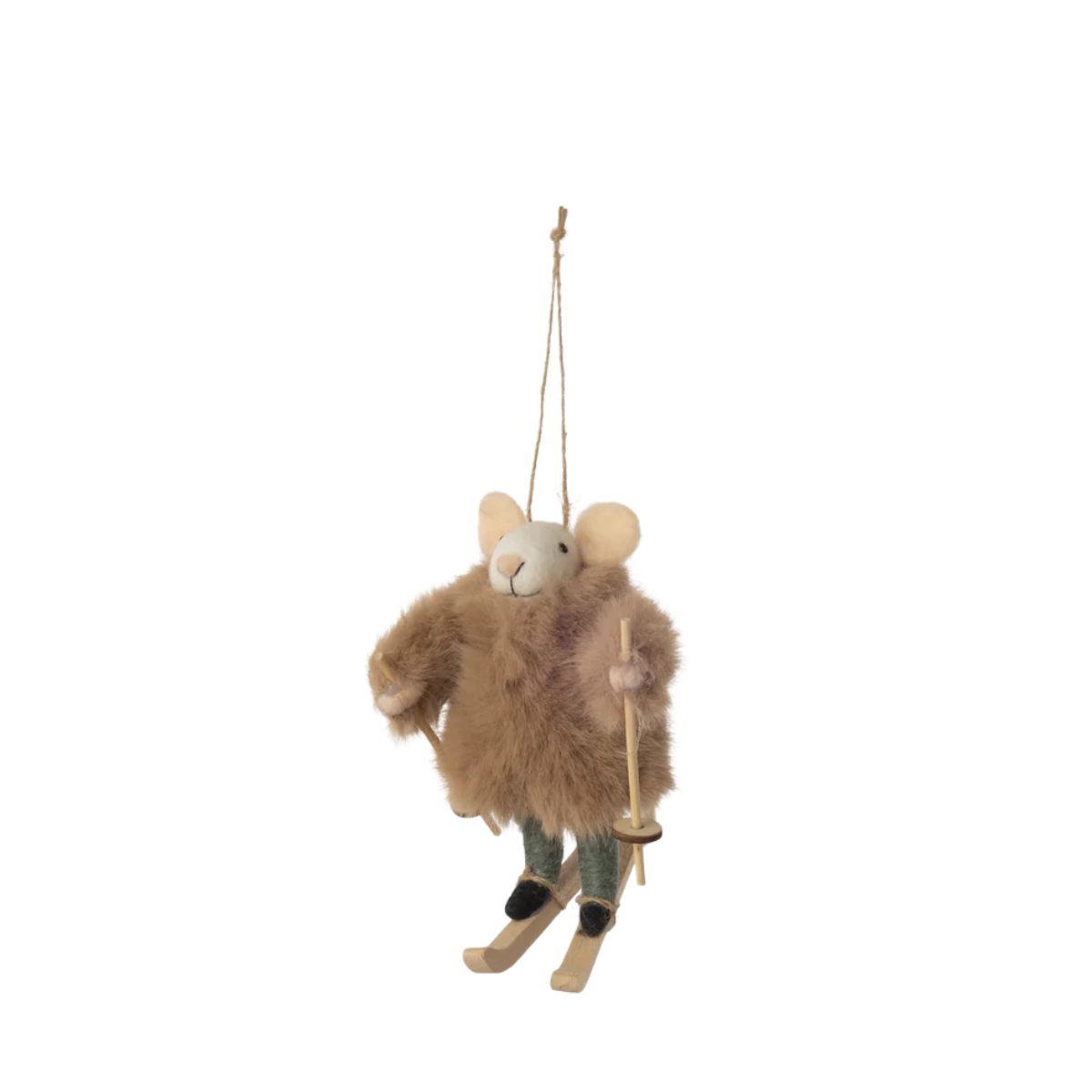 On the Slopes Mouse Ornament, Brown Fur Coat