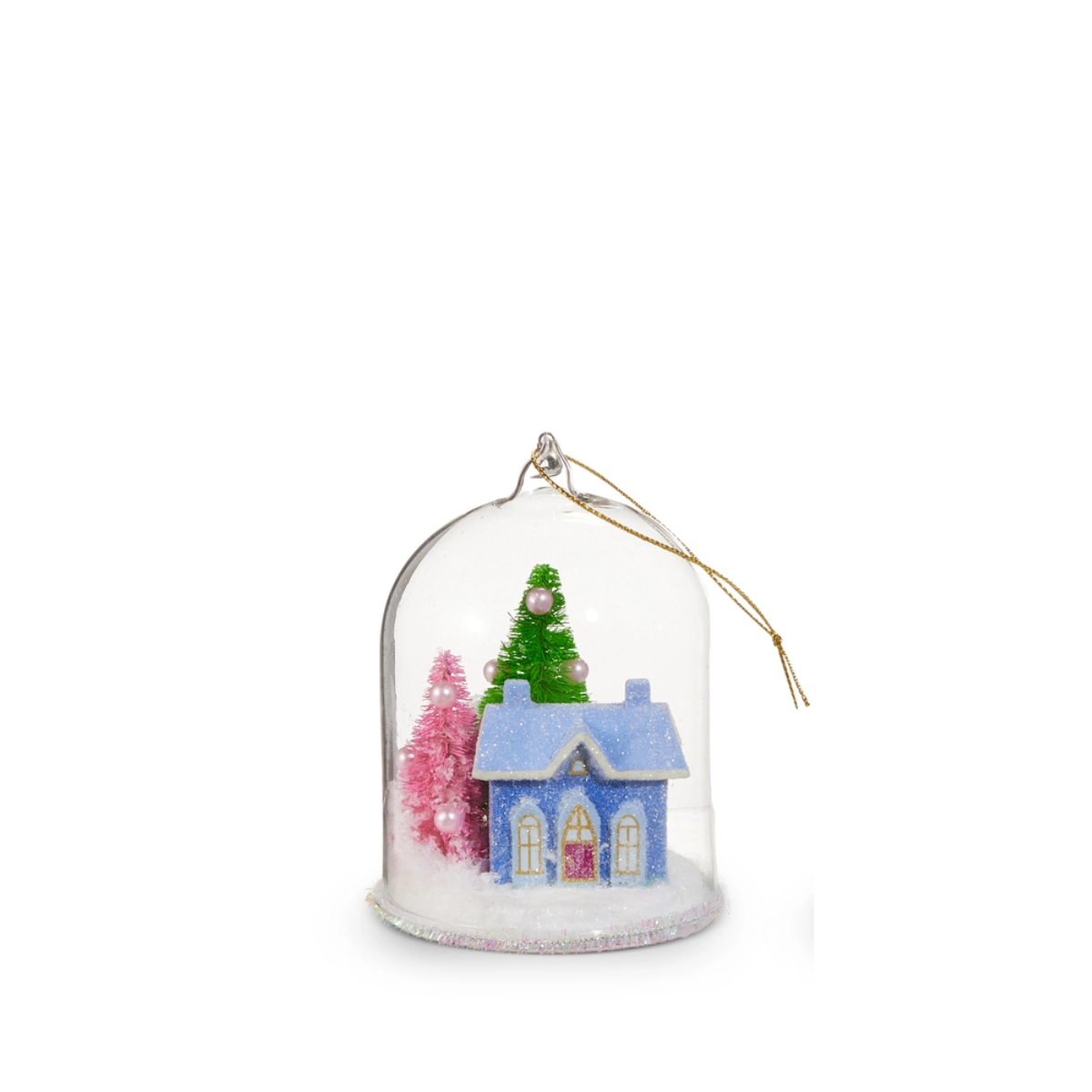 Winter House Cloche Ornament, Blue
