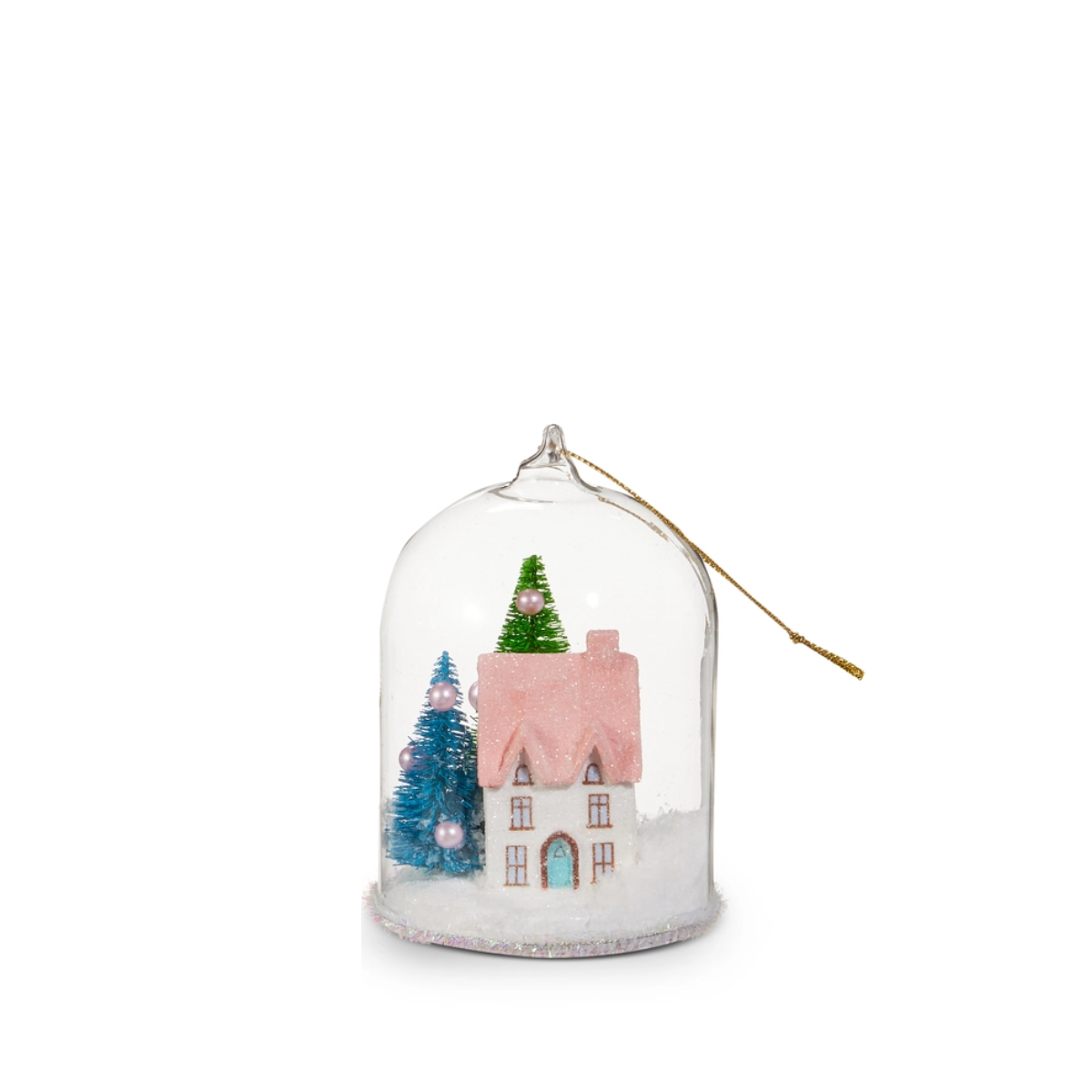 Winter House Cloche Ornament, Pink