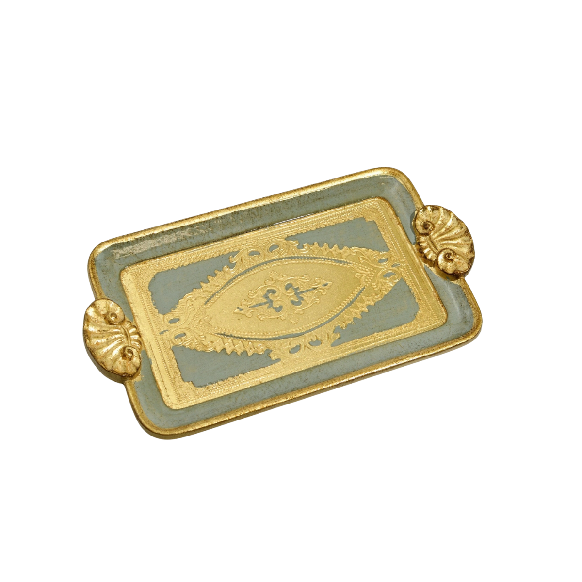 Gilded Florentine Shells Tray, Green Fog