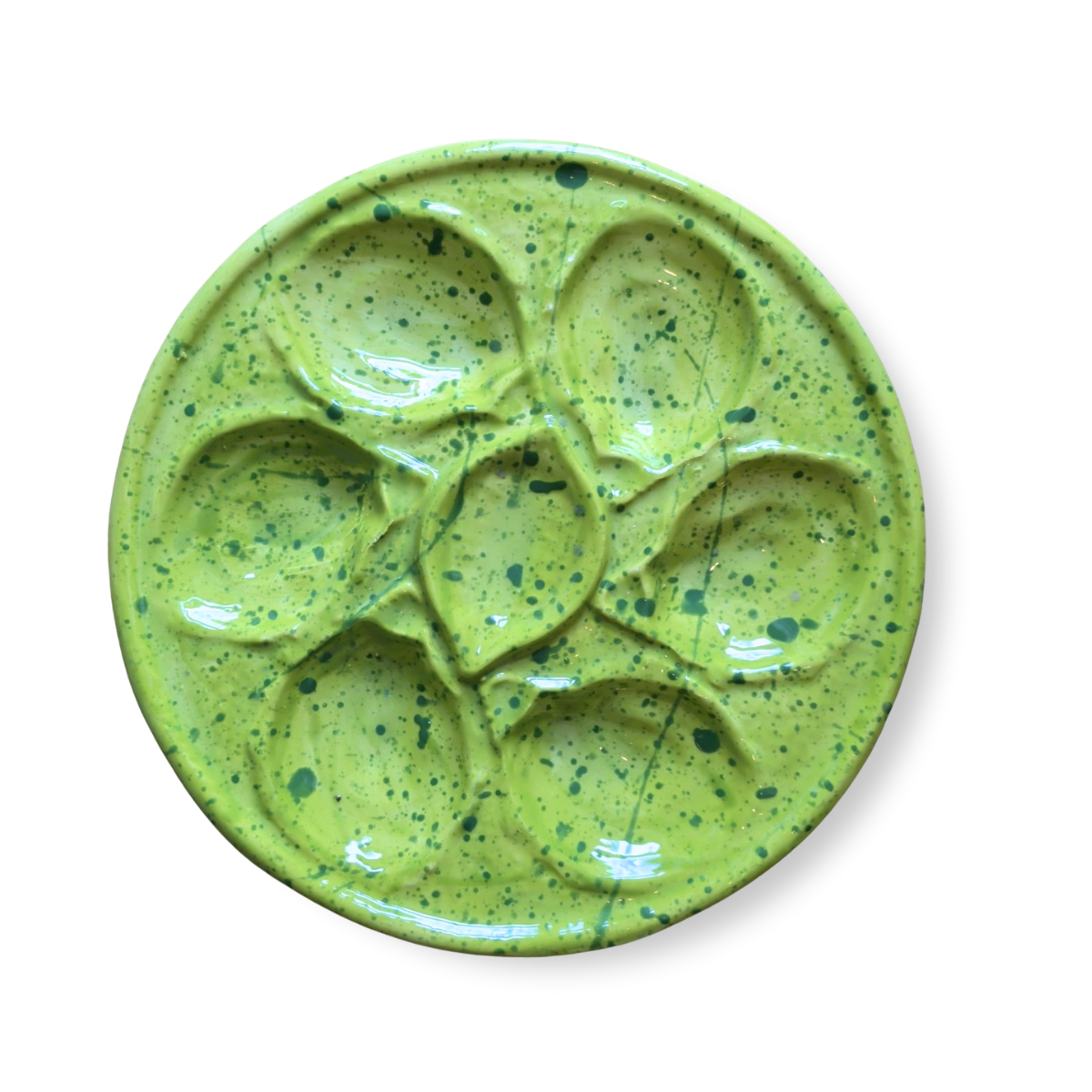 Hand-Painted Oyster Plate, Lime Green Splatter