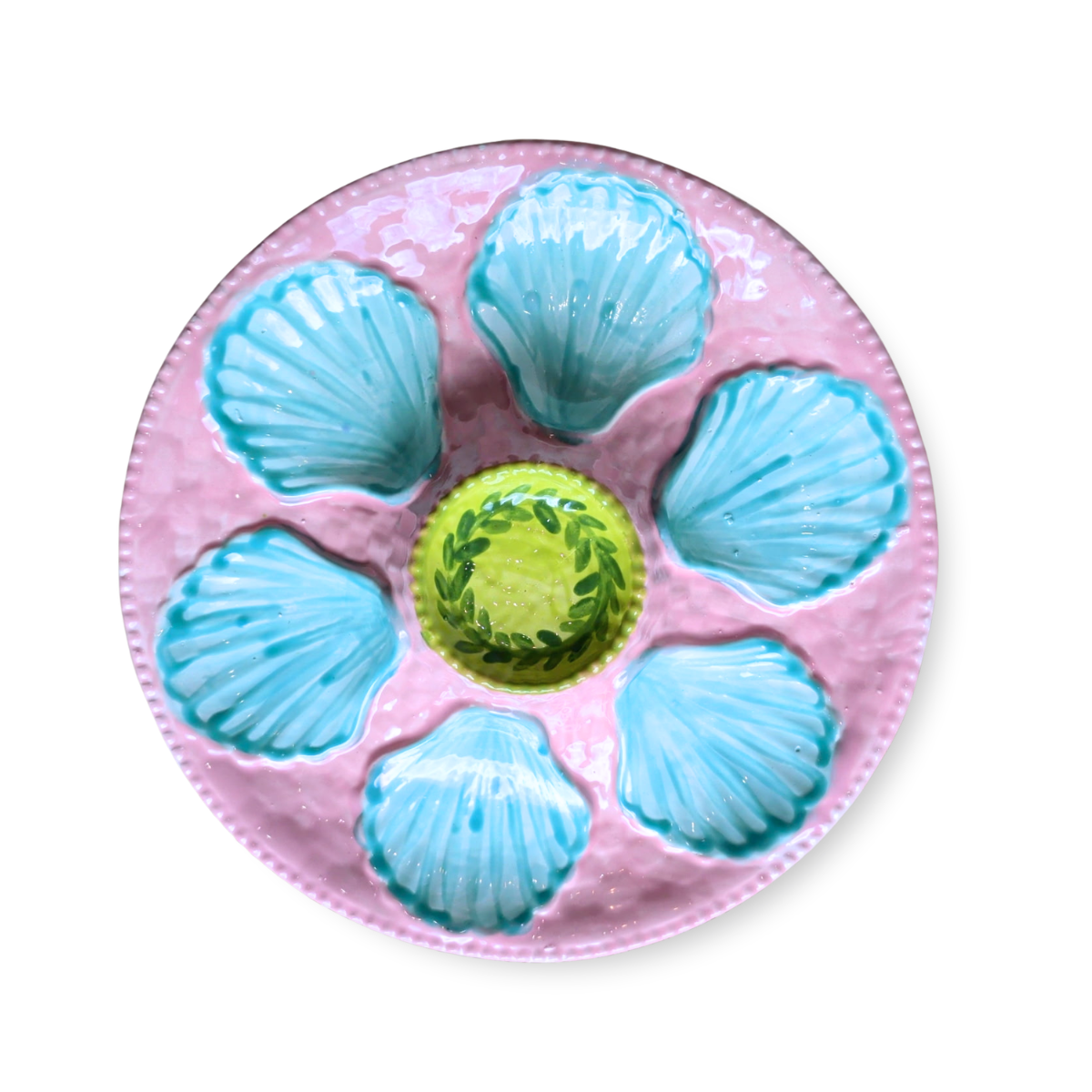 Hand-Painted Oyster Plate, Sally Green & Blue