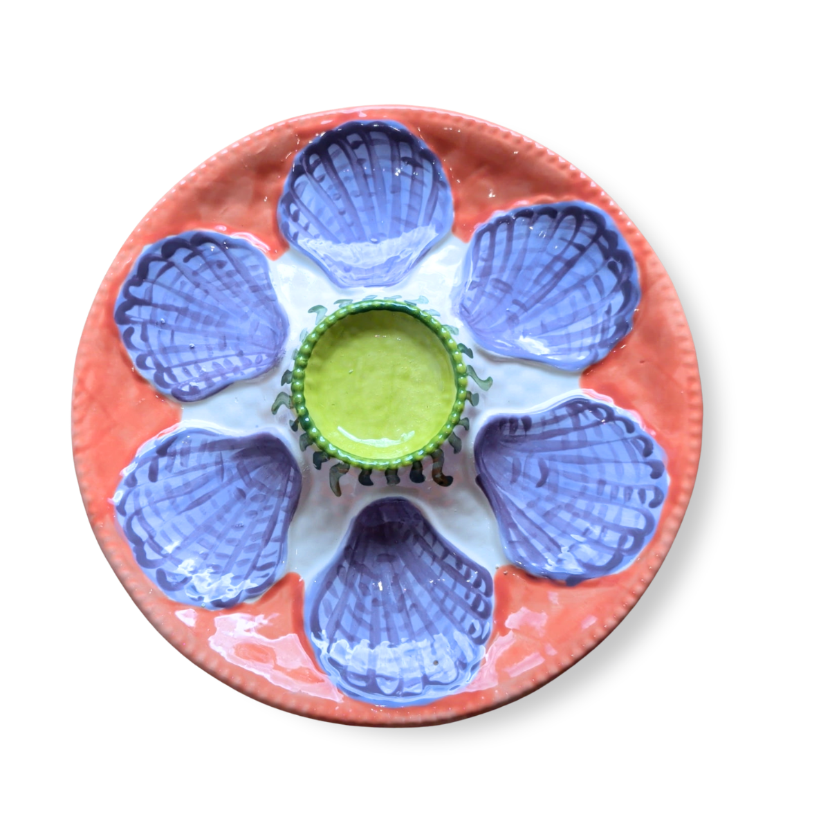 Hand-Painted Oyster Plate, Coral & Purple