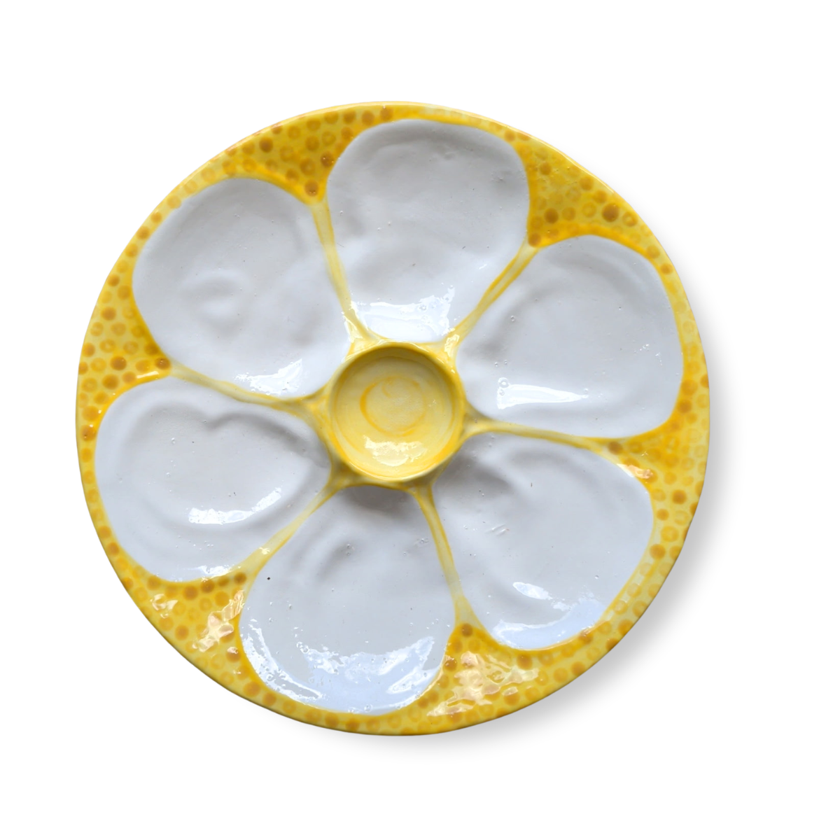 Hand-Painted Oyster Plate, Yellow & White