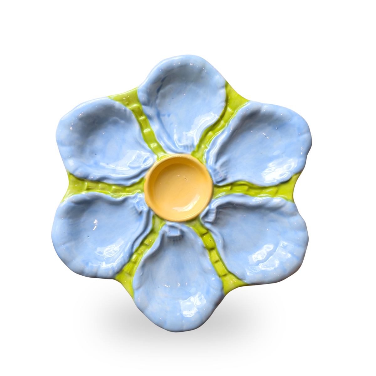 Hand-Painted Oyster Plate, Green & Blue Multi