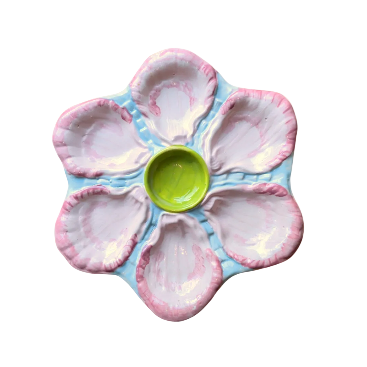 Hand-Painted Oyster Plate, Pale Pink & Green