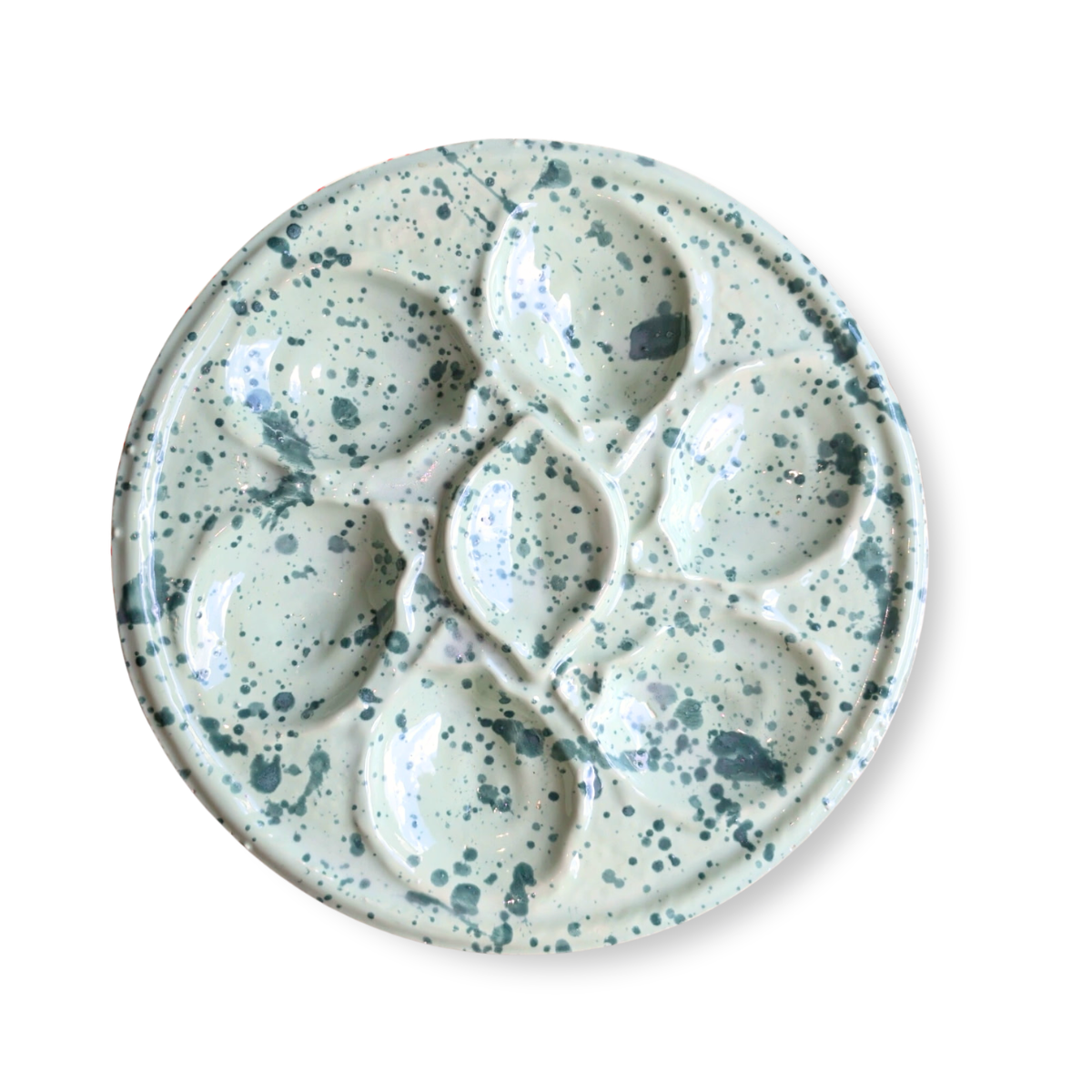 Hand-Painted Oyster Plate, Green Splatter