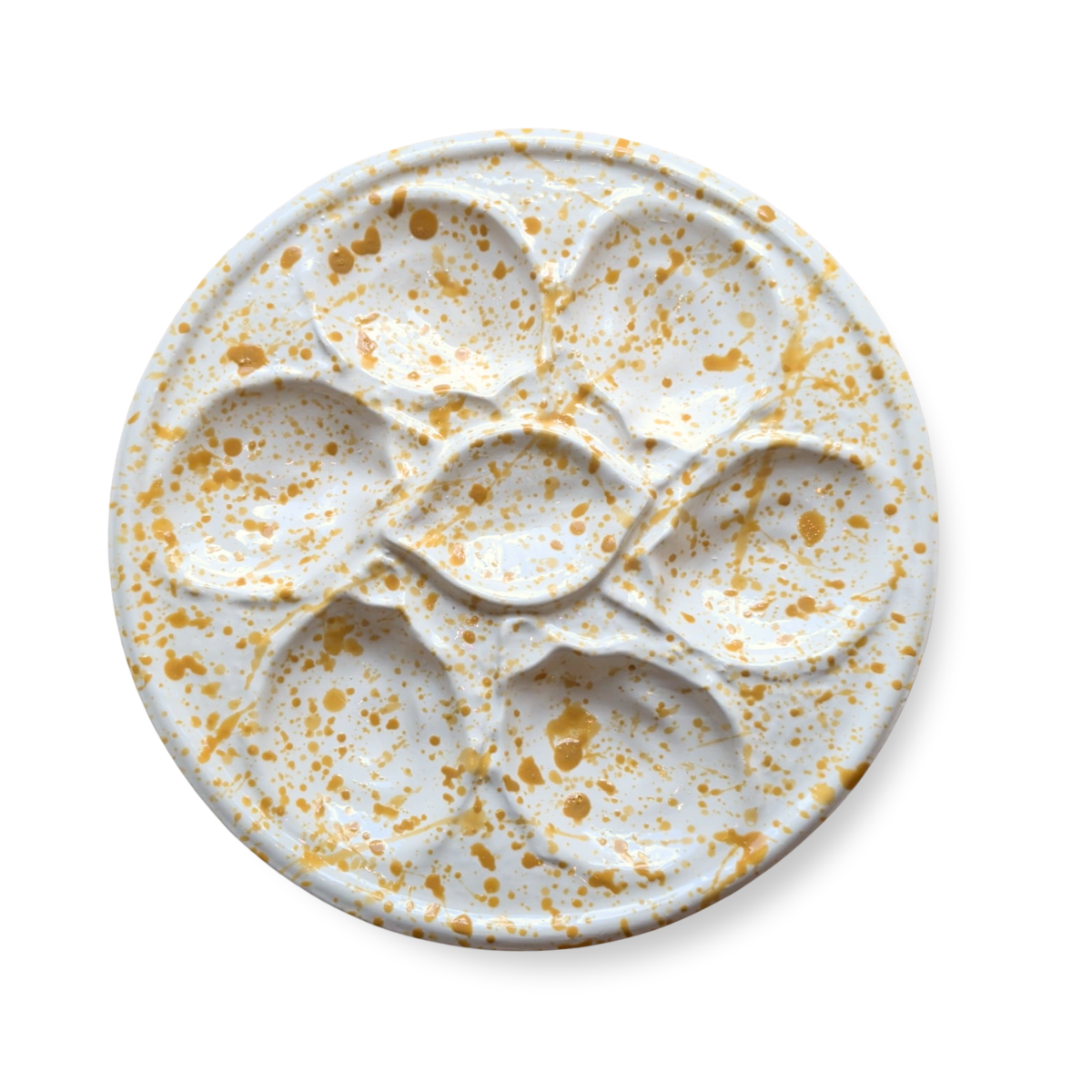 Hand-Painted Oyster Plate, Yellow Splatter