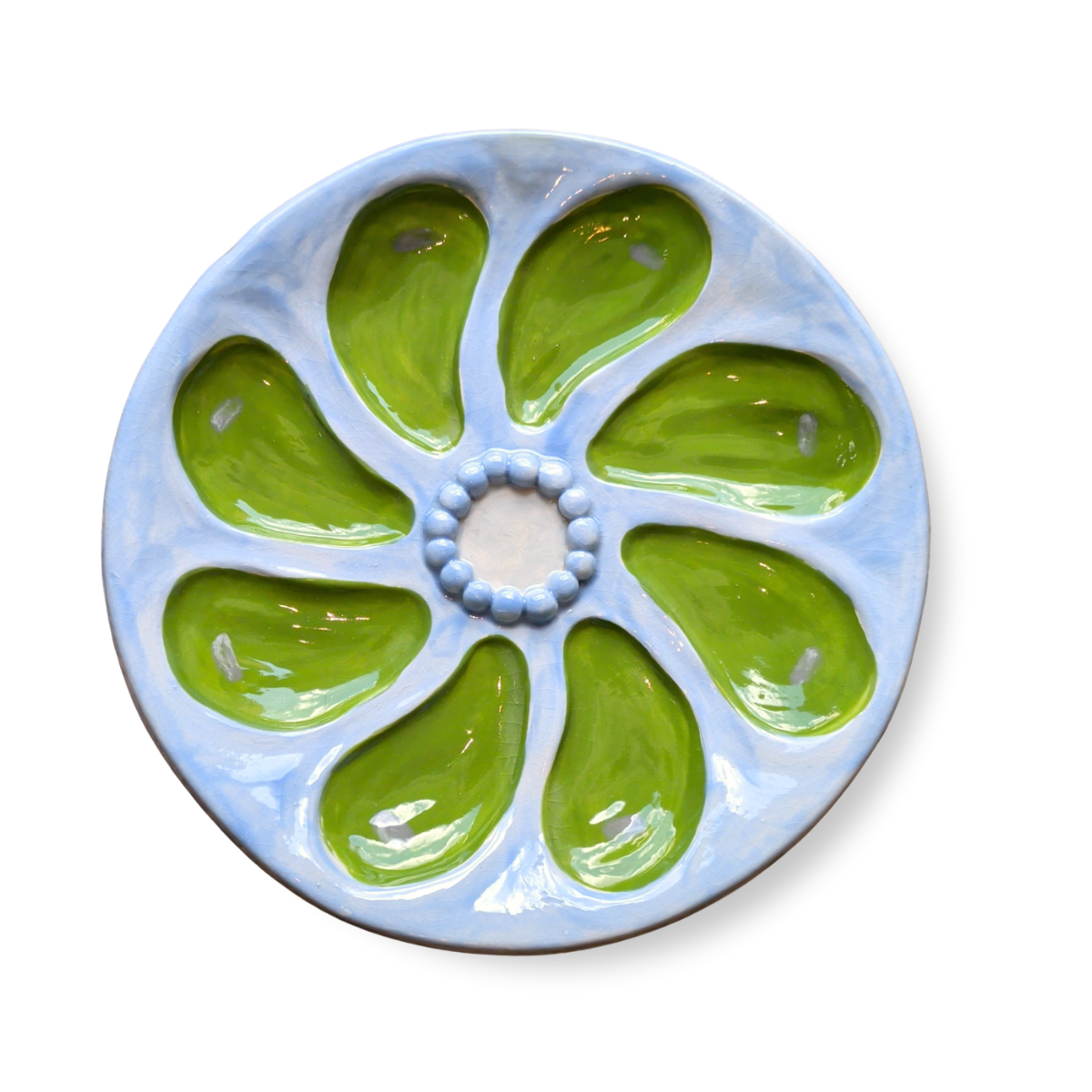 Hand-Painted Oyster Plate, Blue Green Pearl