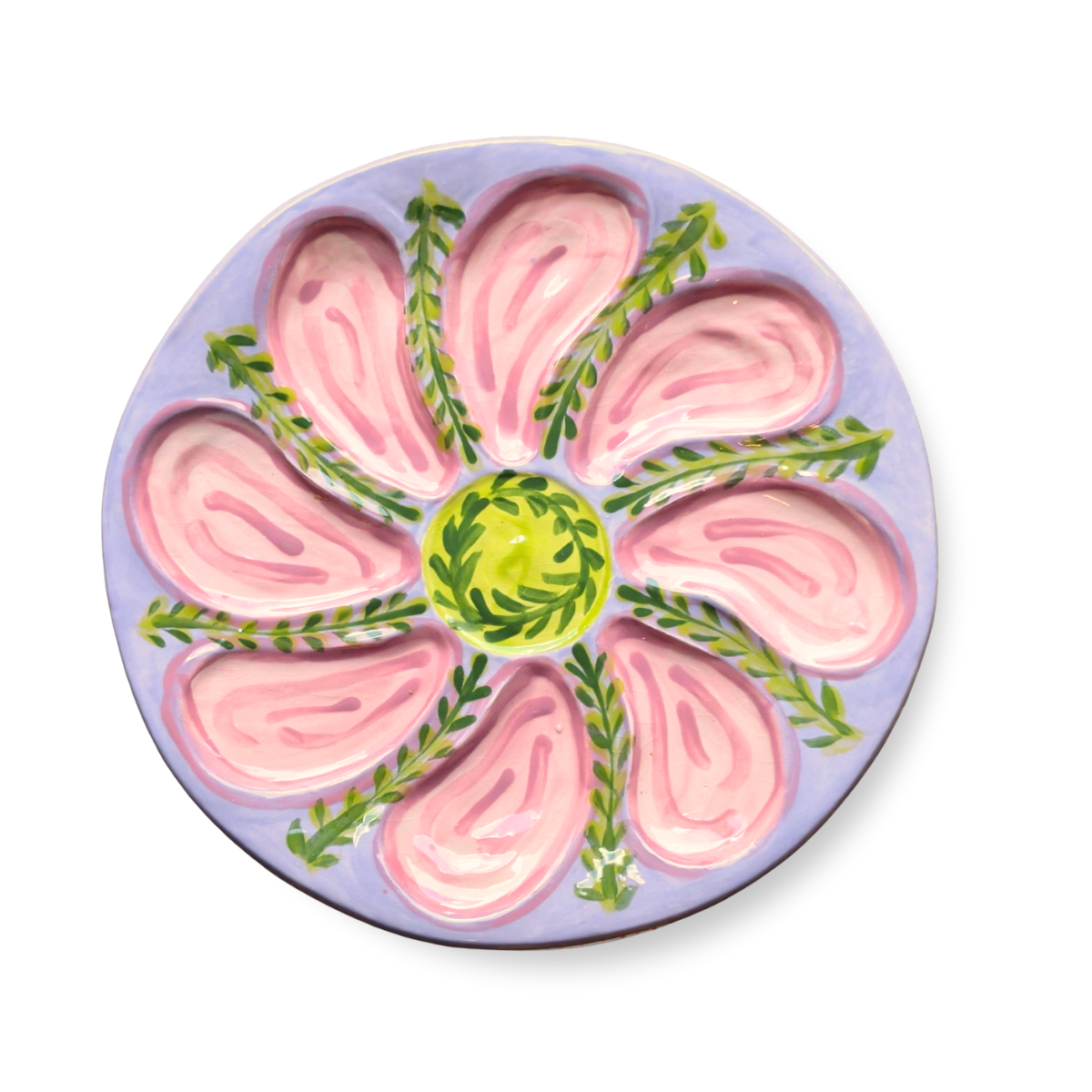 Hand-Painted Oyster Plate, Lavender Vines