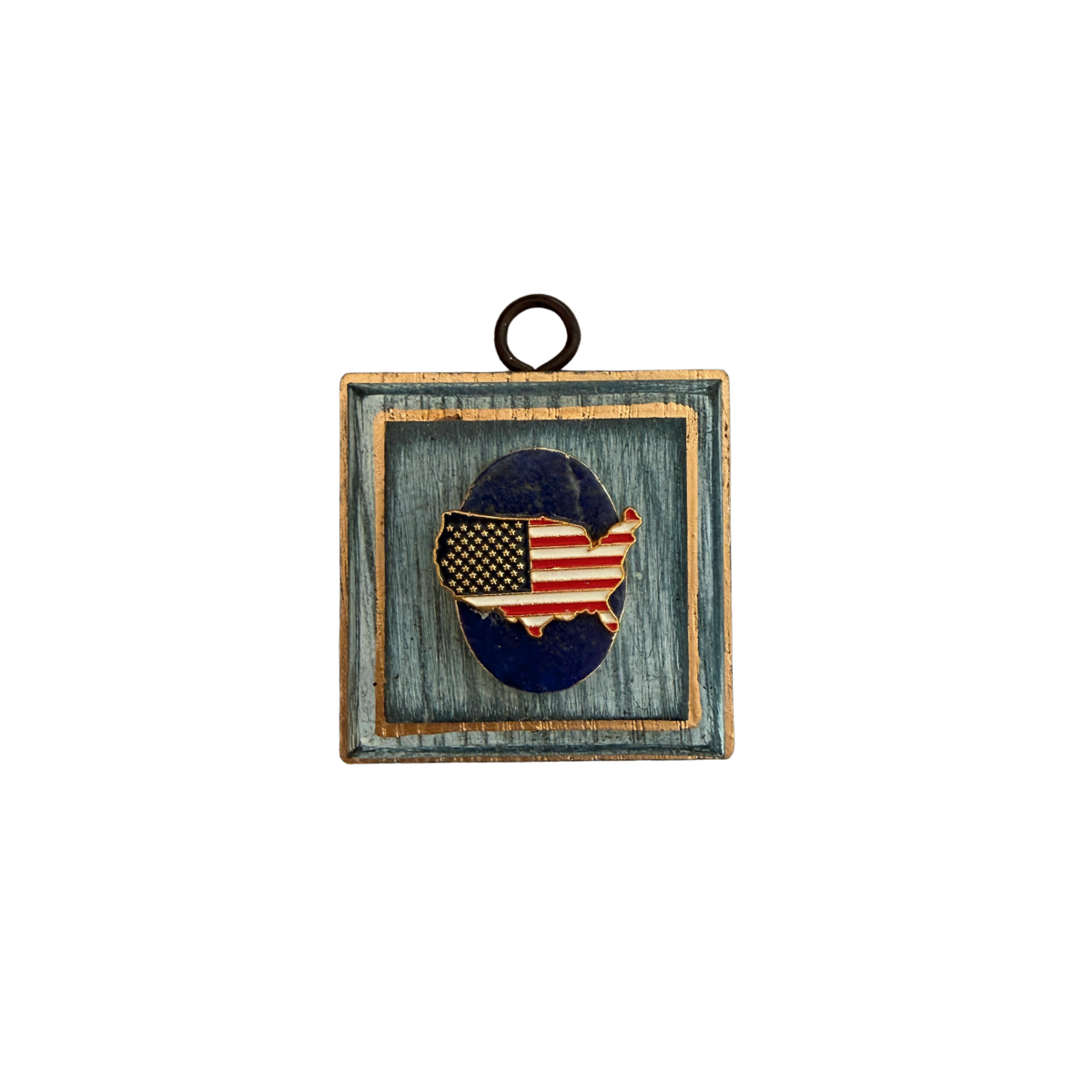 Museum Bee, Painted Frame with USA Pin on Lapis