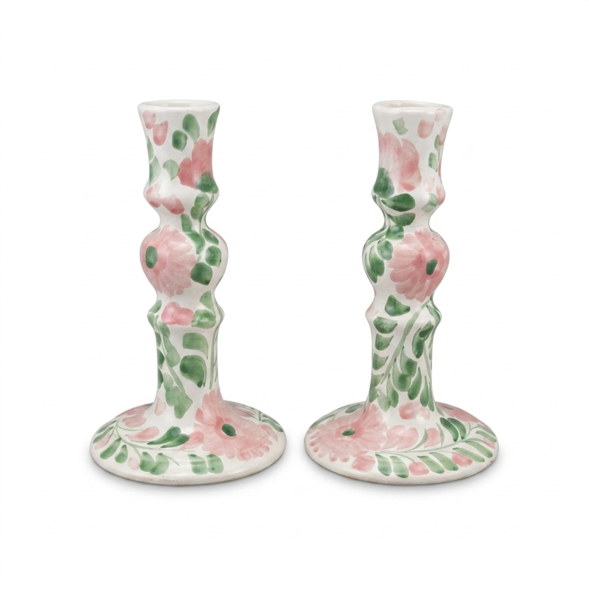 Primavera Pink & Green Candlesticks, Pair