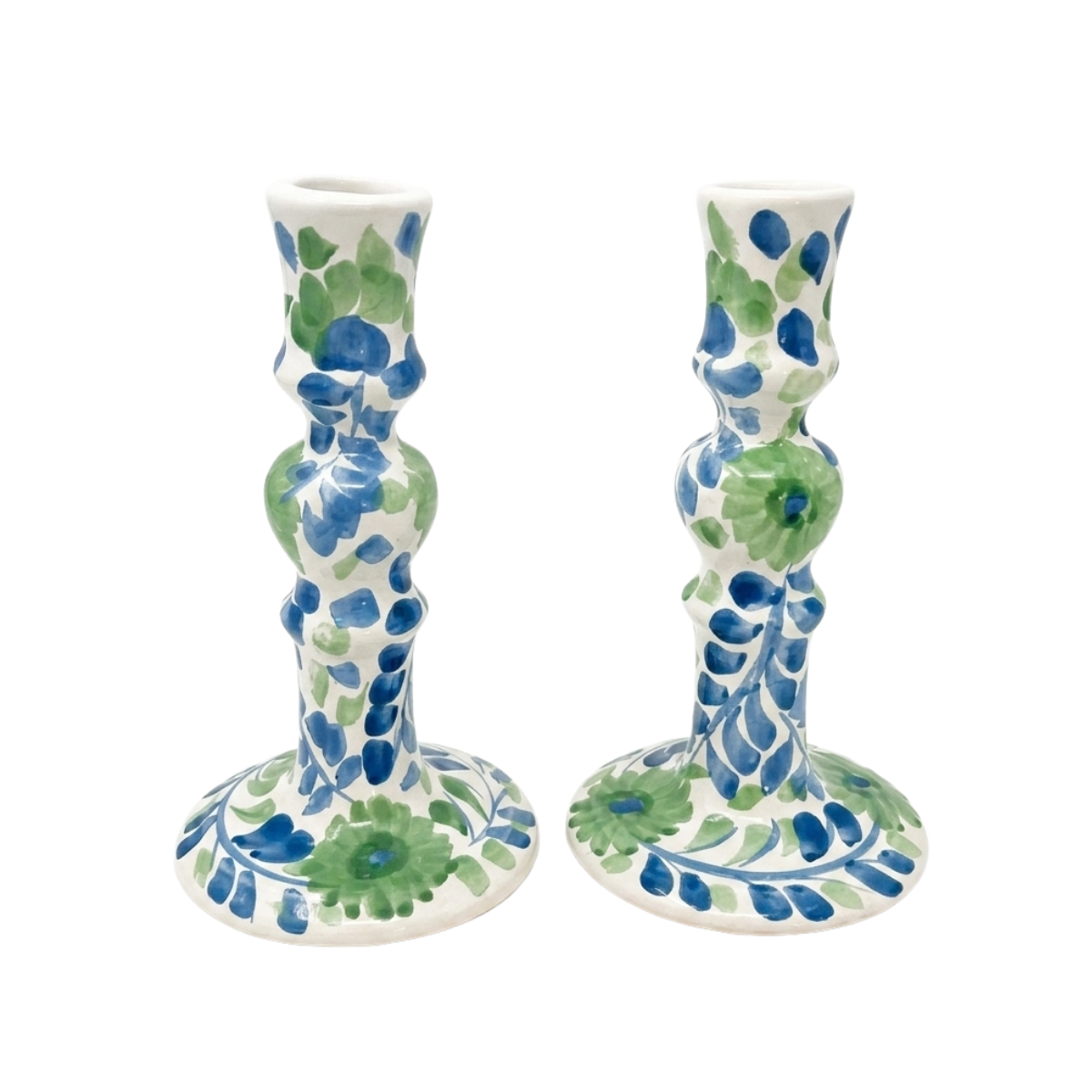 Primavera Blue & Green Candlesticks, Pair