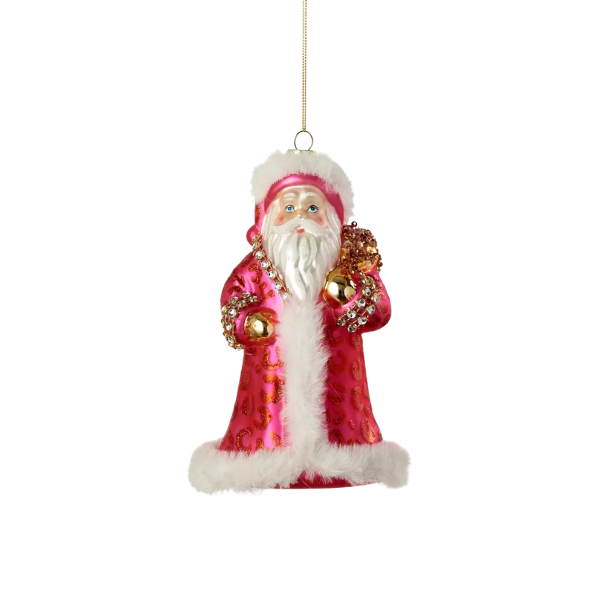 Sparkly Spotty Santa Ornament, Pink