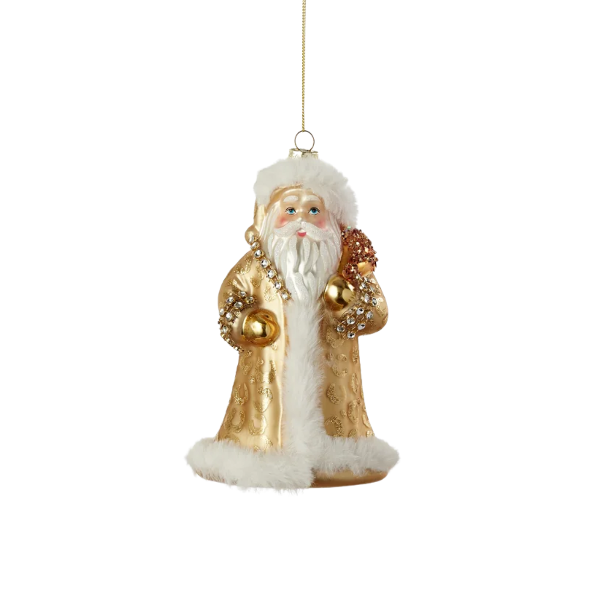 Sparkly Spotty Santa Ornament, Gold