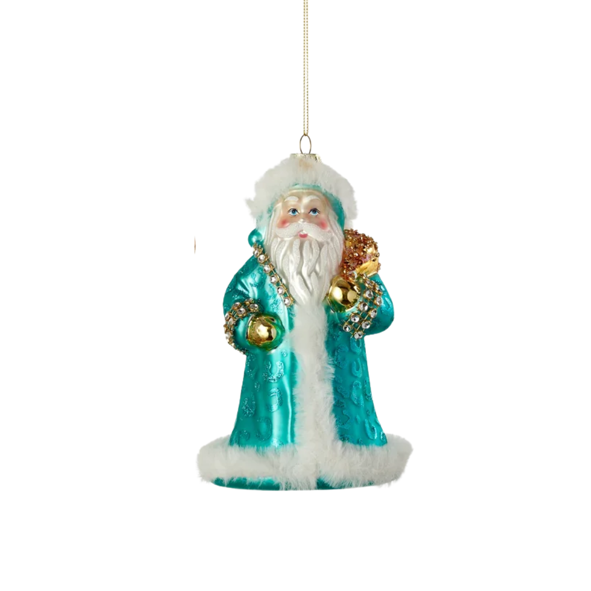 Sparkly Spotty Santa Ornament, Turquoise