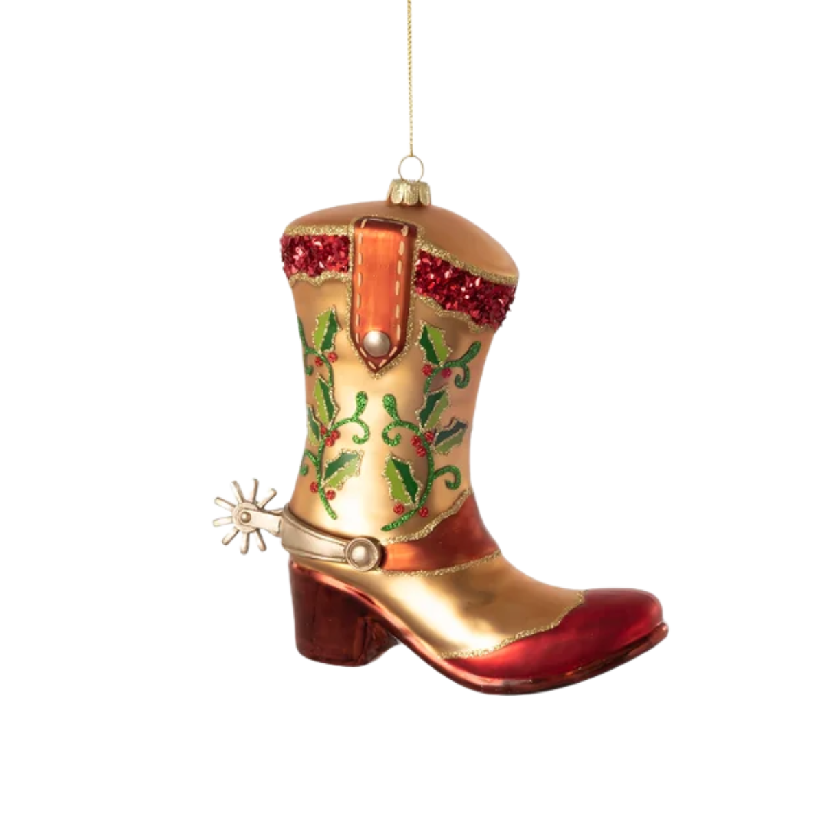 Big Boot Ornament, Green Holly