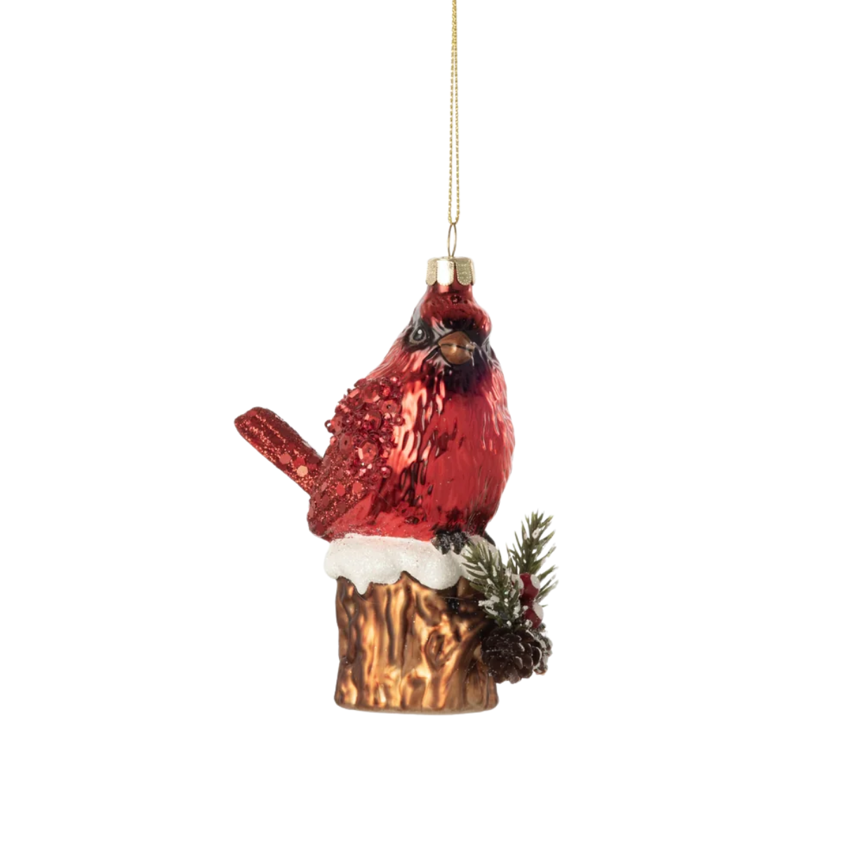 Stump Cardinal Ornament, Left Facing