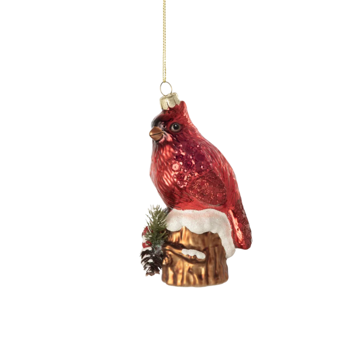 Stump Cardinal Ornament, Right Facing