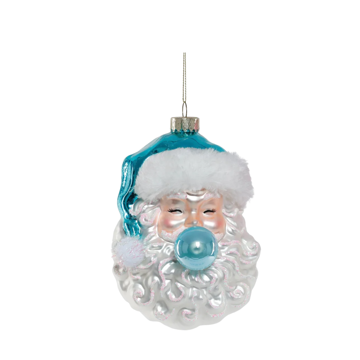 Bubble Blowing Santa Ornament, Blue