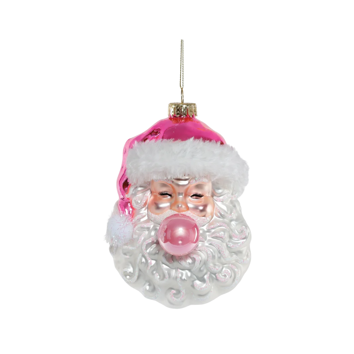Bubble Blowing Santa Ornament, Pink