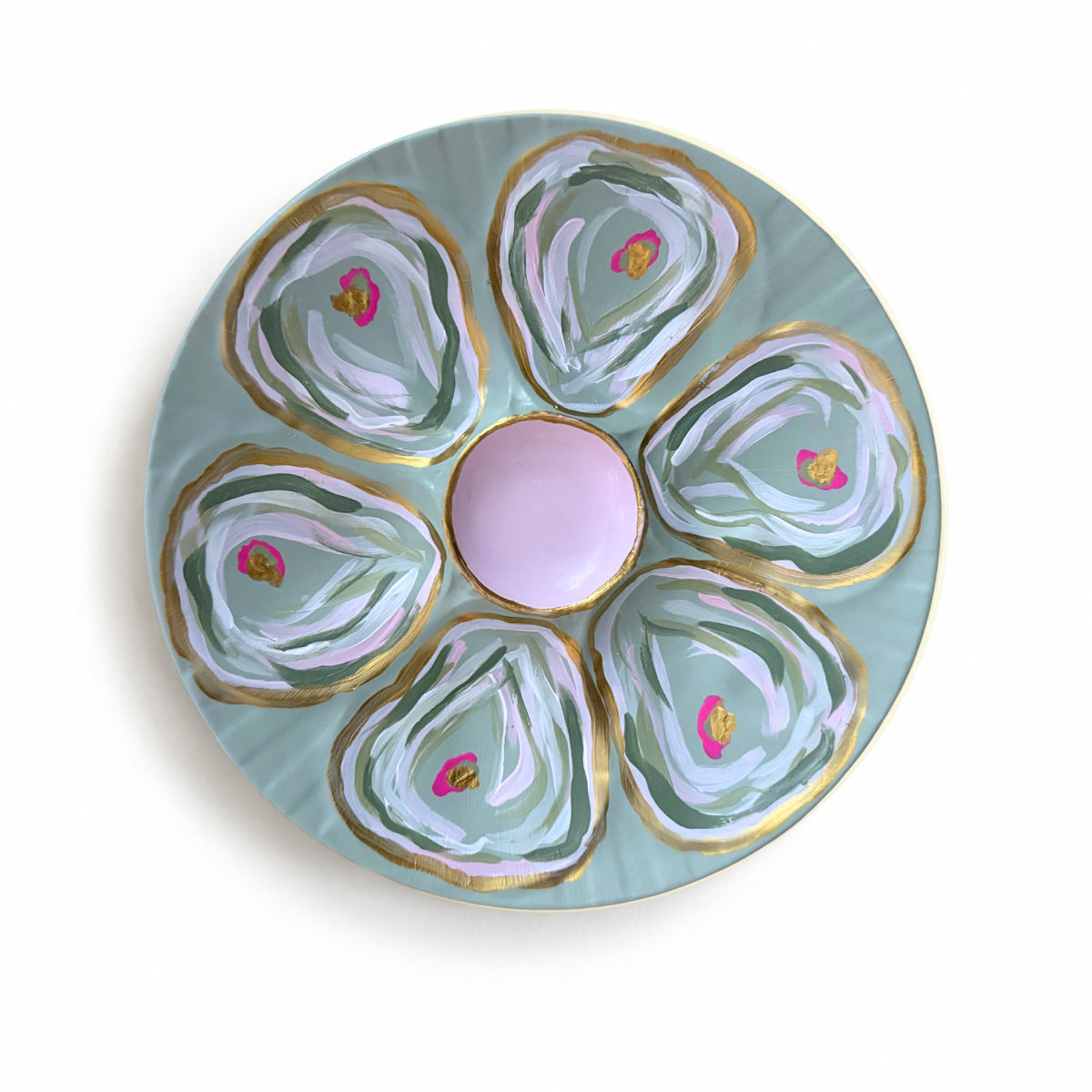 Sarah's Hand Painted Plate, Multi Greens & Pink