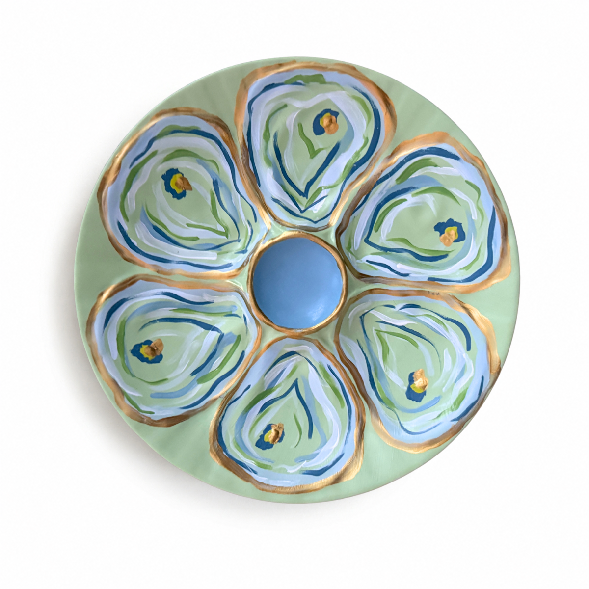 Sarah's Hand Painted Plate, Greens & Blues