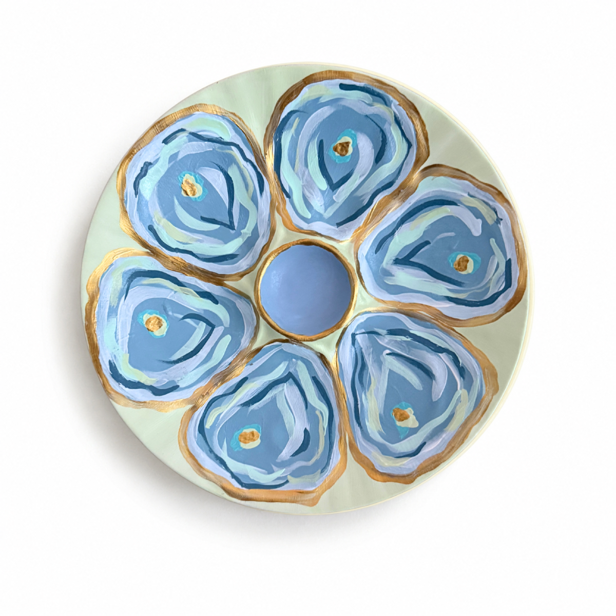 Sarah's Hand Painted Plate, Multi Blues & Green