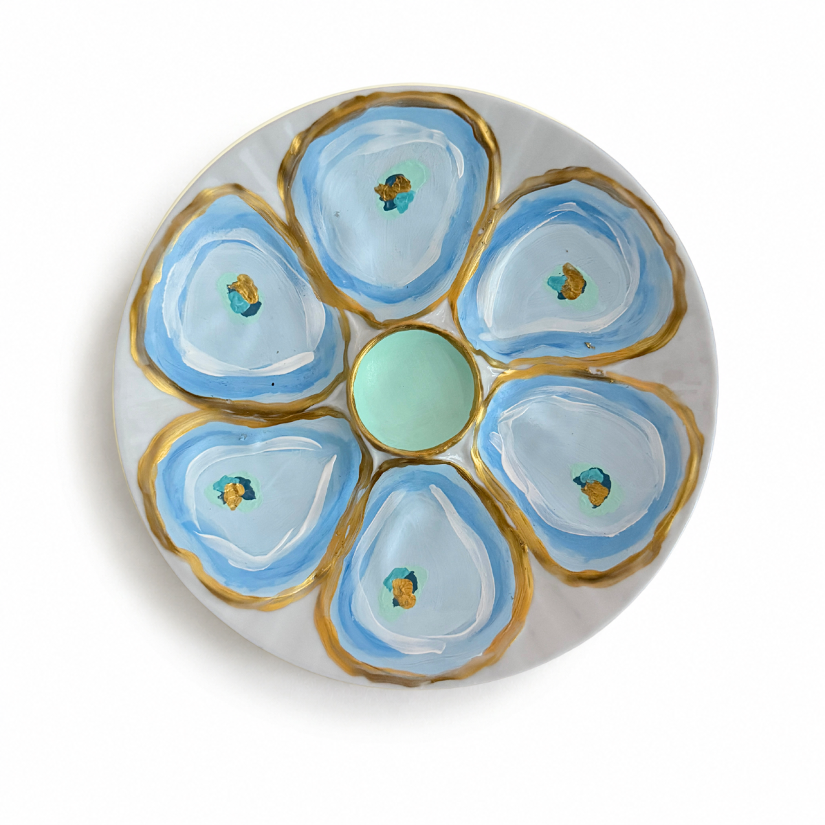 Sarah's Hand Painted Plate, Pastel Blues Multi