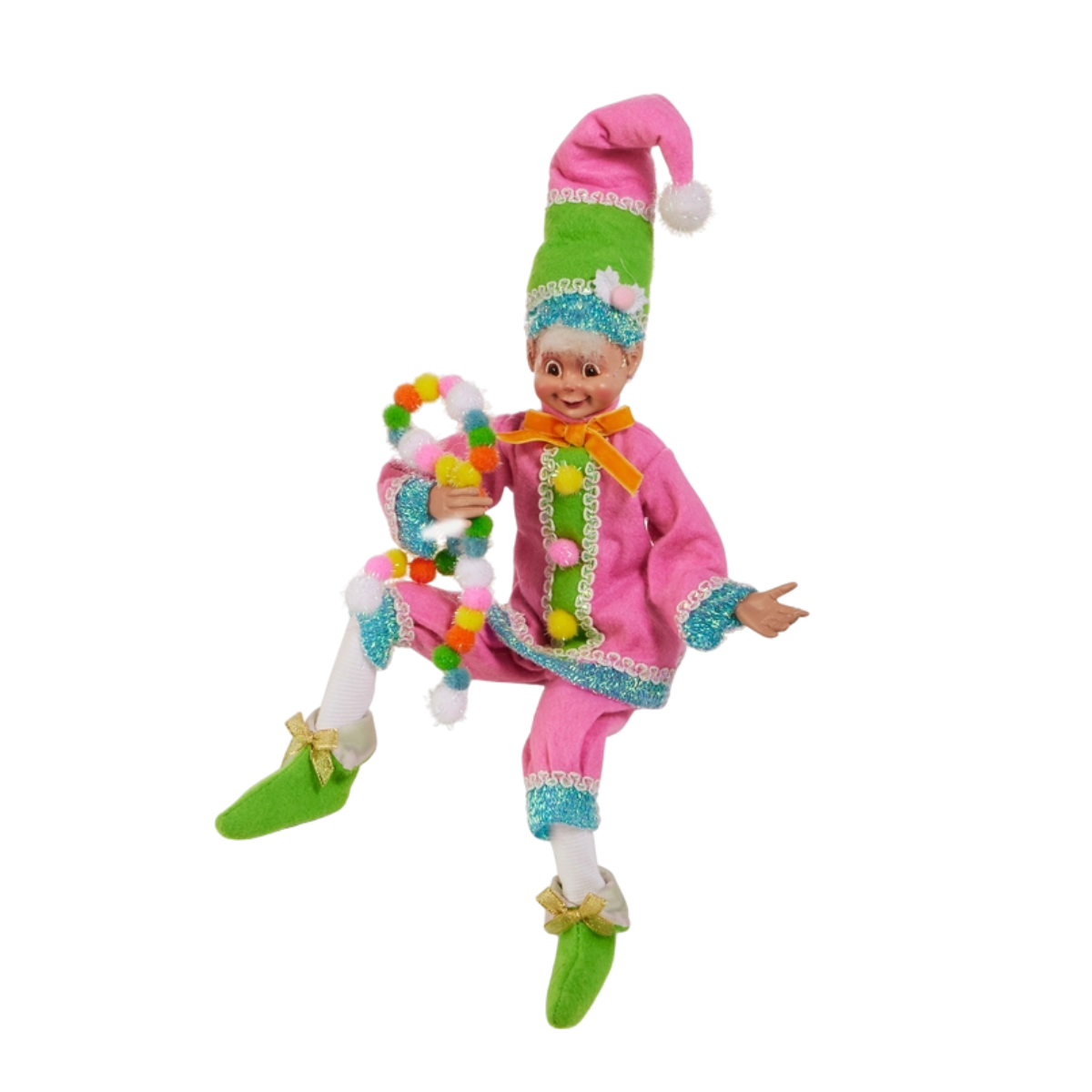 Festive Jolly Posable Elf, Pink Hat