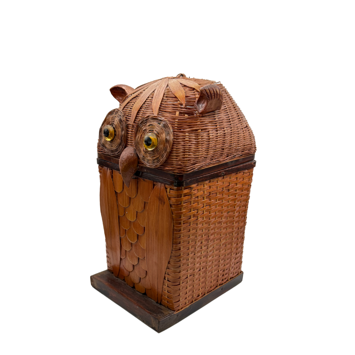 Vintage Lidded Woven Owl Box