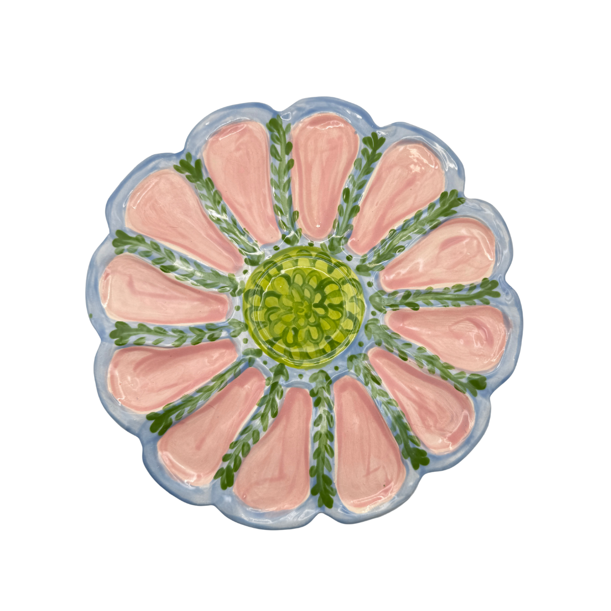 Hand-Painted Oyster Plate, Pink/Green Multi