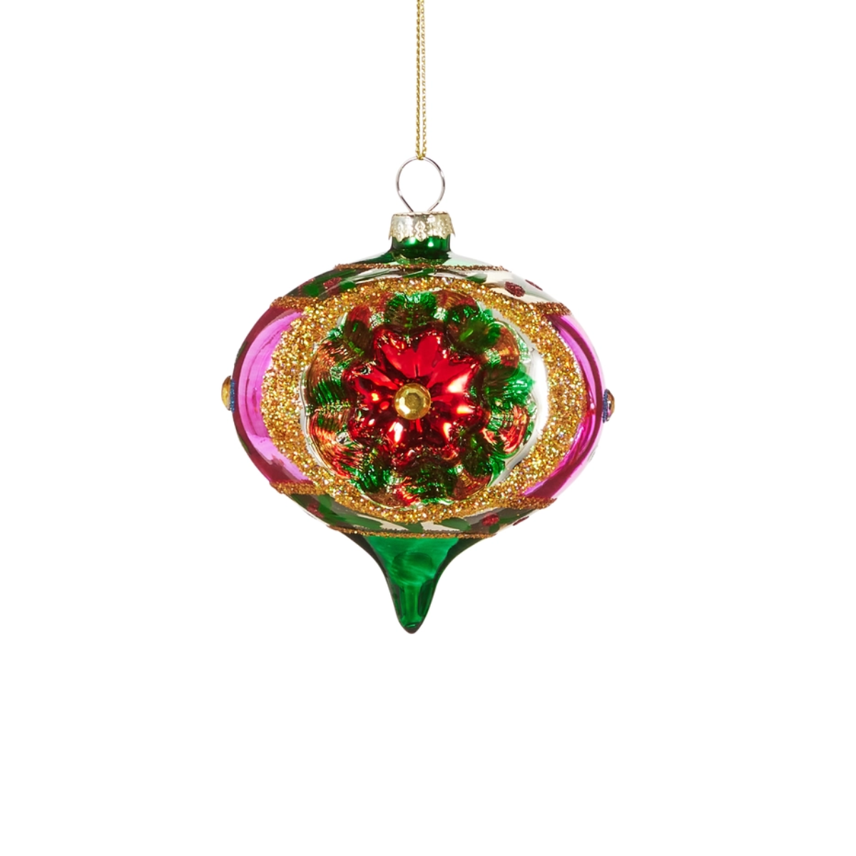 Retro Short Teardrop Ornament, Purple & Green
