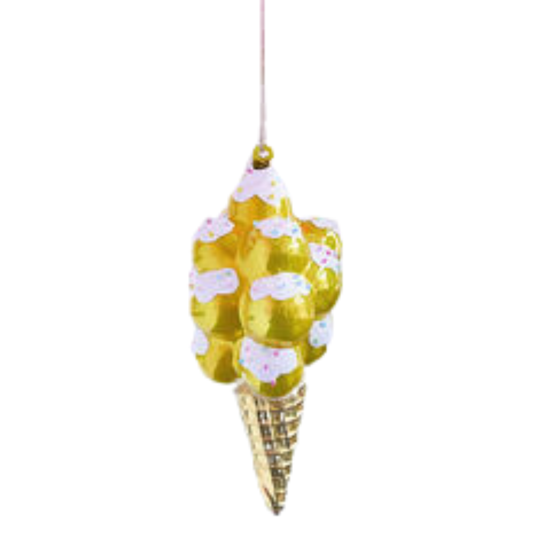 Ice Cream Cone Ornament, Golden Yellow