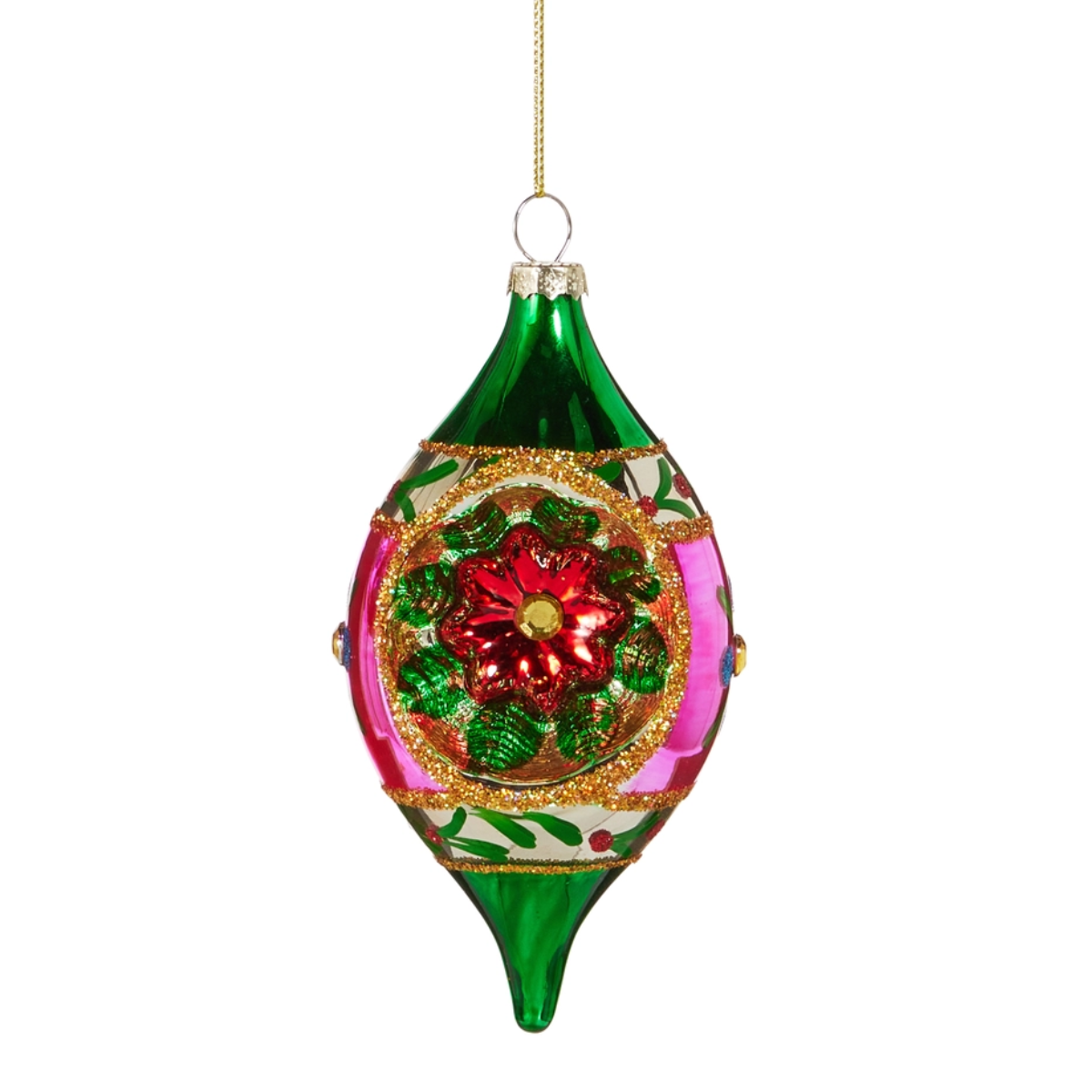 Retro Long Teardrop Ornament, Purple & Green