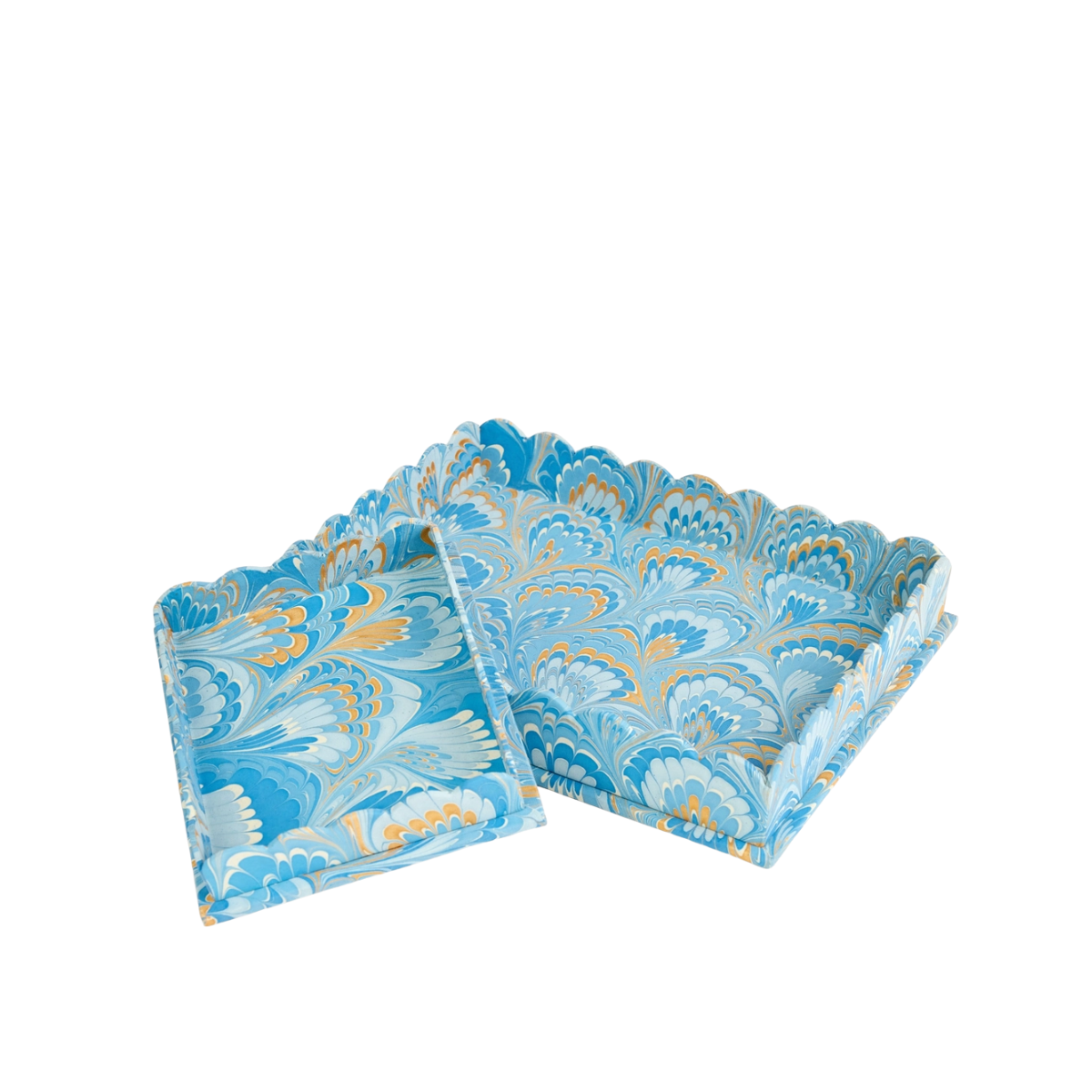 Hayes Marbled Trays, Set of 2, Blue Gold