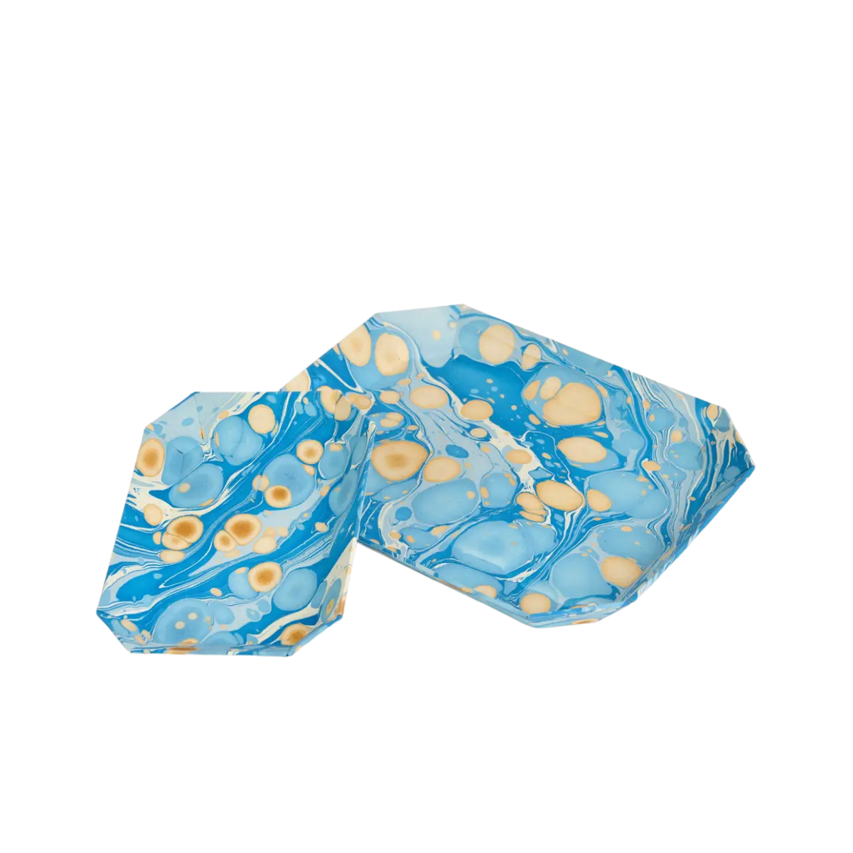 Sasser Octagon Trays, Blue Gold Splatter, Set of 2