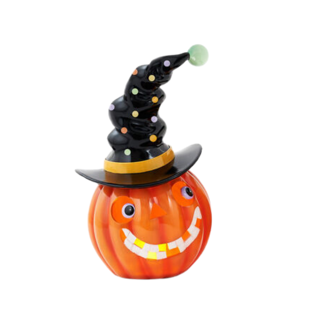 Lighted Pumpkin with Hat