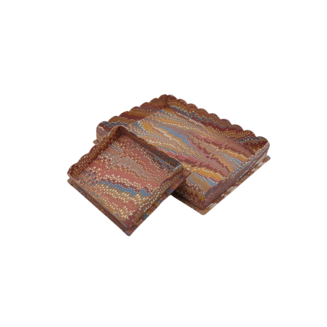 Hayes Marbled Trays, Set of 2, Desert Flame