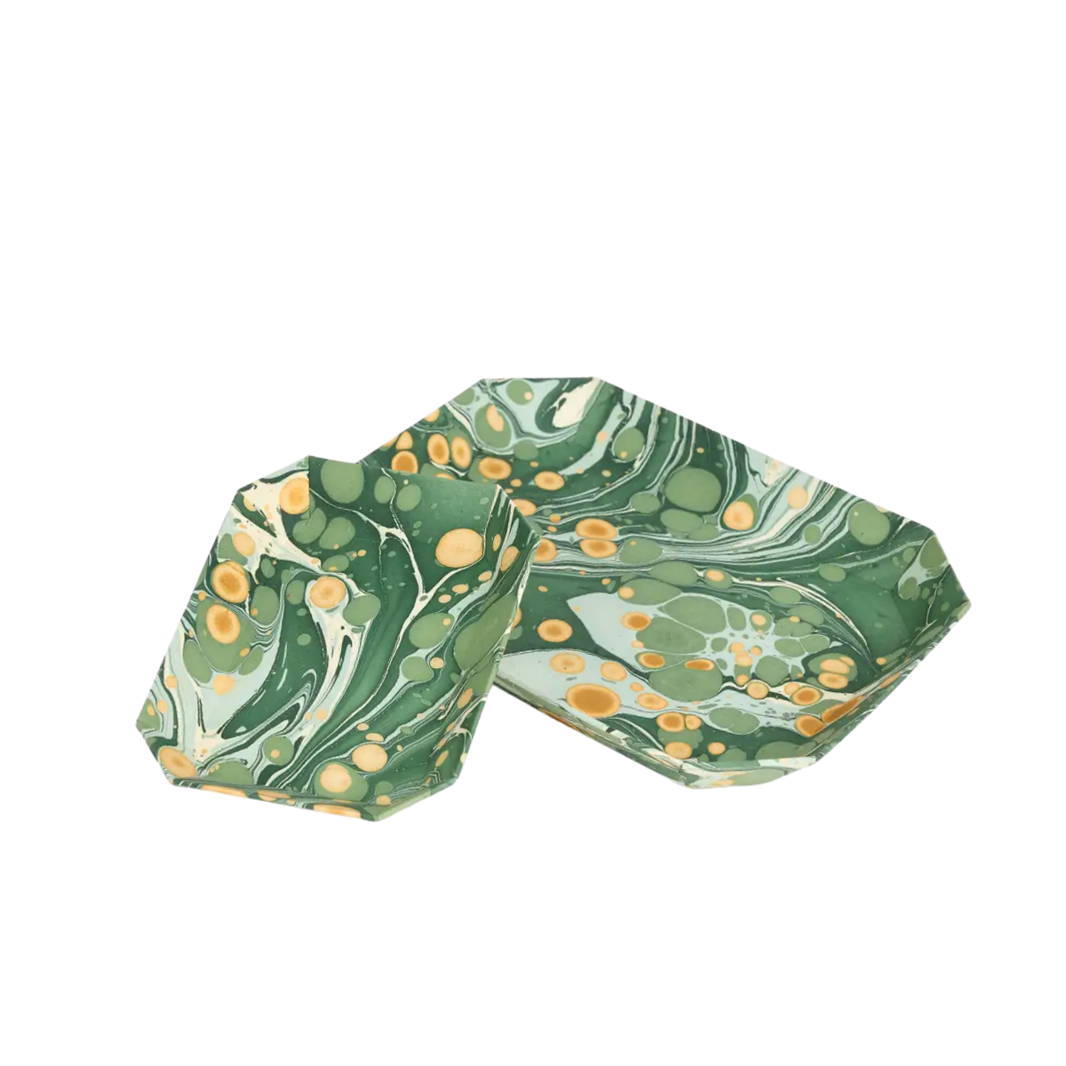 Sasser Octagon Trays, Green Gold Splatter, Set of 2